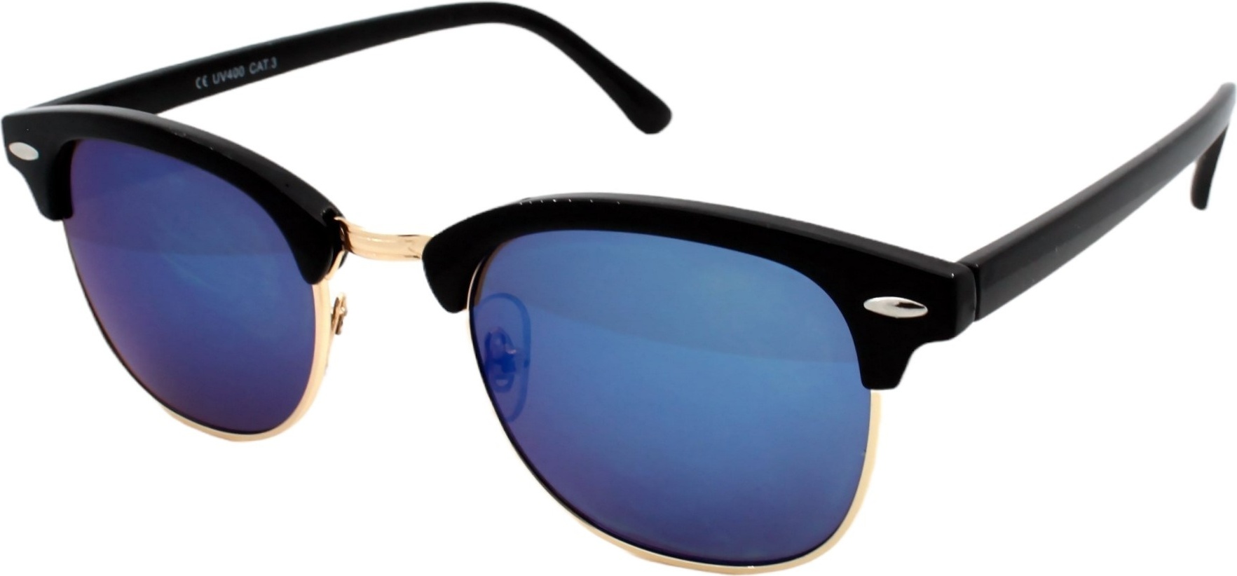 Rennec Retro Sonnenbrille Polarisiert Verspiegelt Schwarz Gold Browline Brille Vintage Design Metallbrille Getönt Markenbrille C3-Blau-Pol-Spiegel