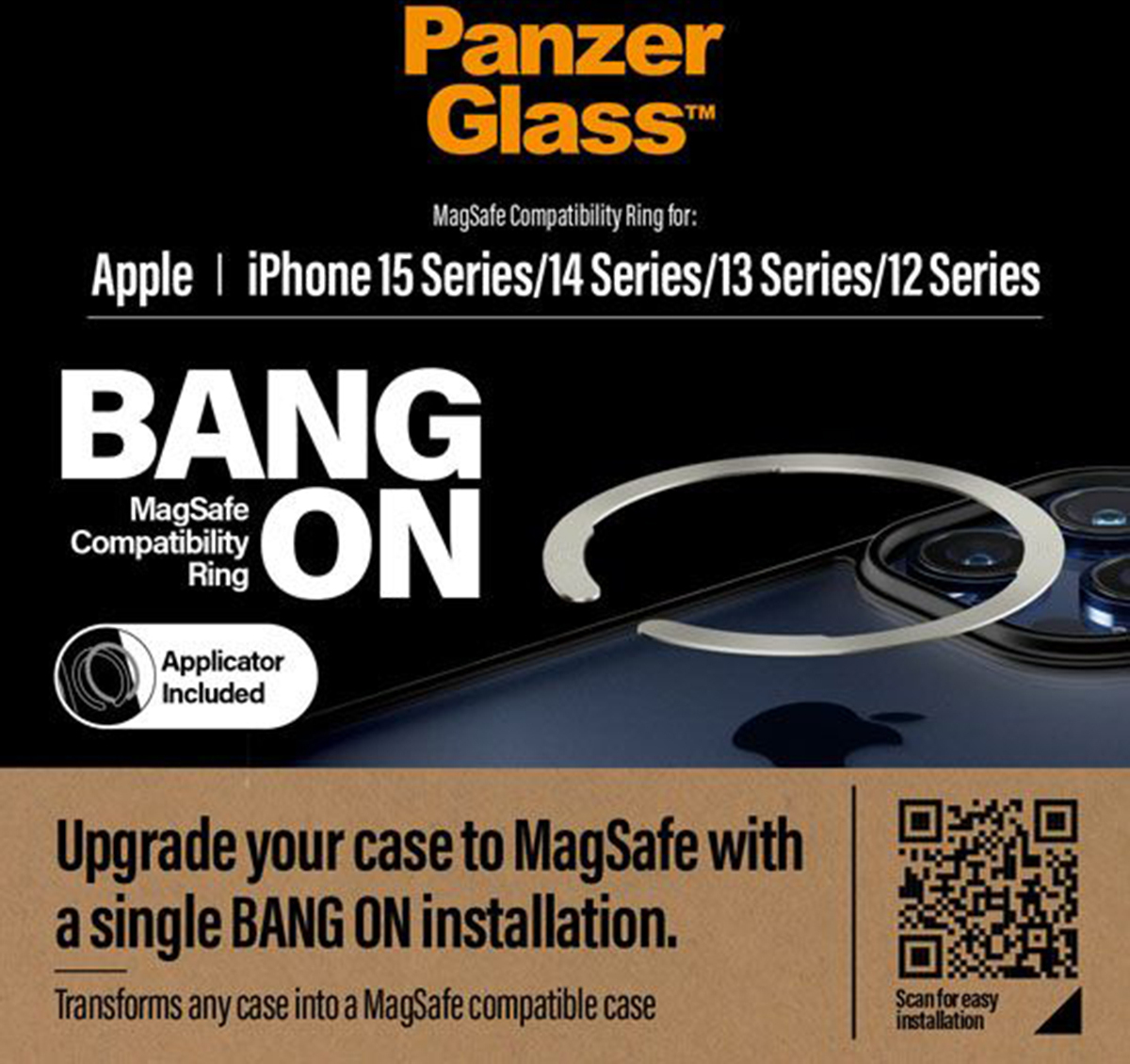 PanzerGlass ® Bang On MagSafe Compatibility Ring iPhone 16 | 15 | 14 | 13 | 12, Apple, Apple - iPhone 12, Apple - iPhone 12 Pro, Apple - iPhone 12 Mini, Apple - iPhone 12 Pro Max, Apple..., Suché aplikovanie, Priehľadná, 1 kusov