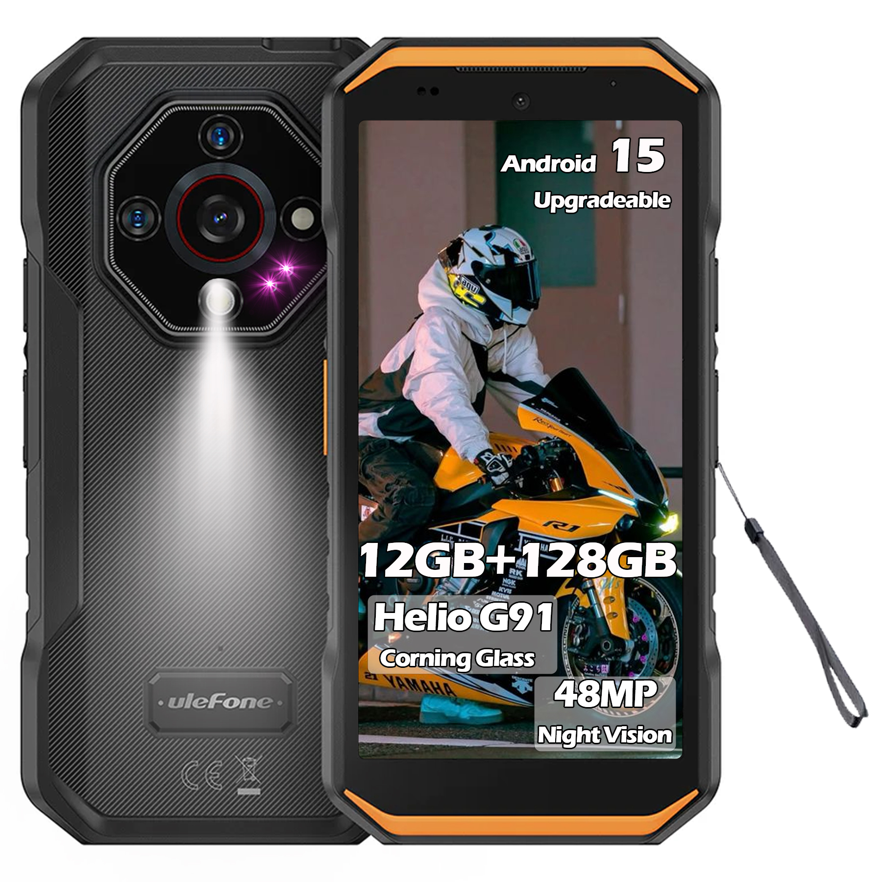 Ulefone Armor X32 Outdoorový mobilný telefón MTK G91, 48MP + 20MP Nočné videnie 12GB + 128GB 5,65" Corning Glass s baterkou Stavebný mobilný telefón GPS NFC, oranžový