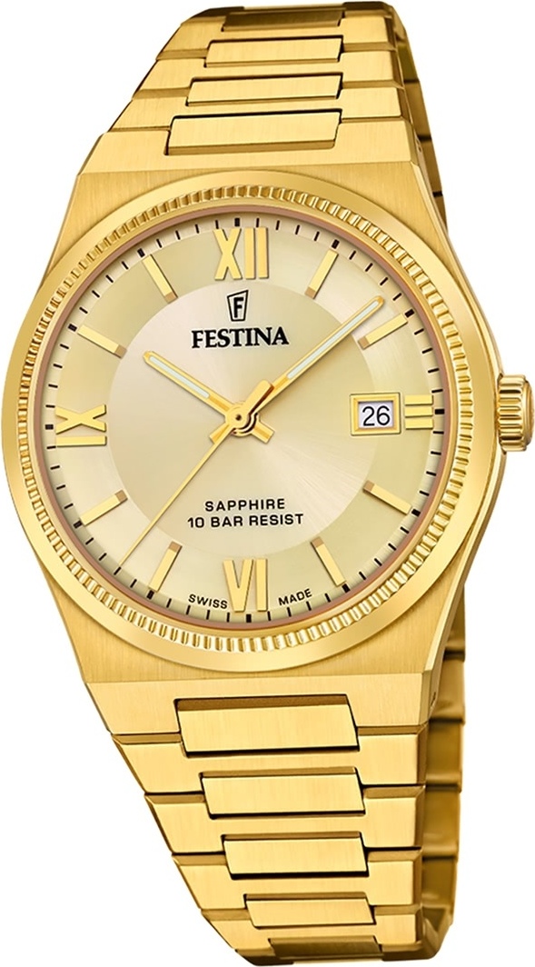 Festina pánske hodinky z nehrdzavejúcej ocele zlaté Festina Swiss made náramkové hodinky D2UF20038/2
