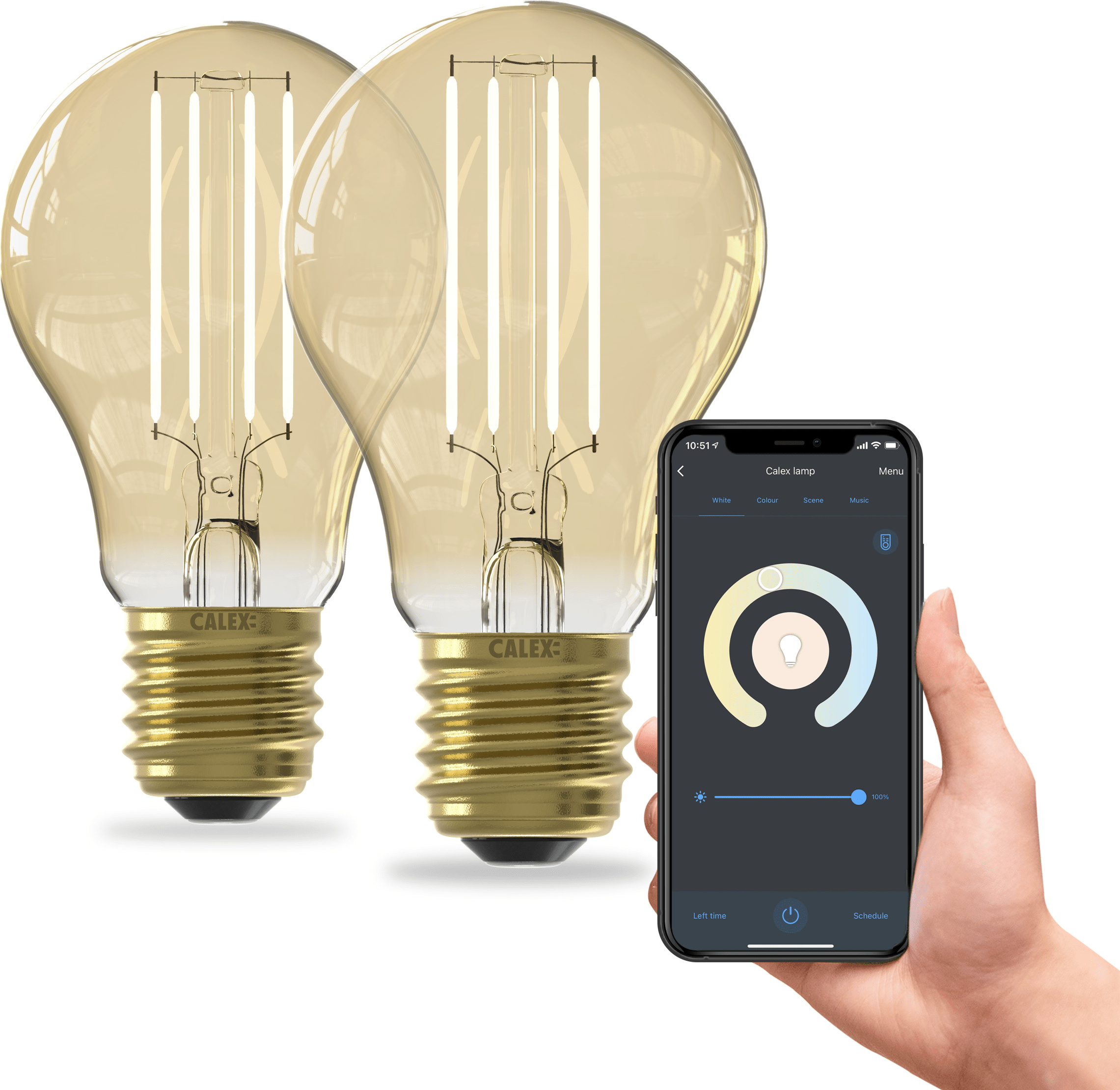 Calex Smart LED Lampe, E27, A60, Gold Filament, warmweißes Licht, dimmbar, WLAN App- & Sprachsteuerung, 2er Pack 5101002150