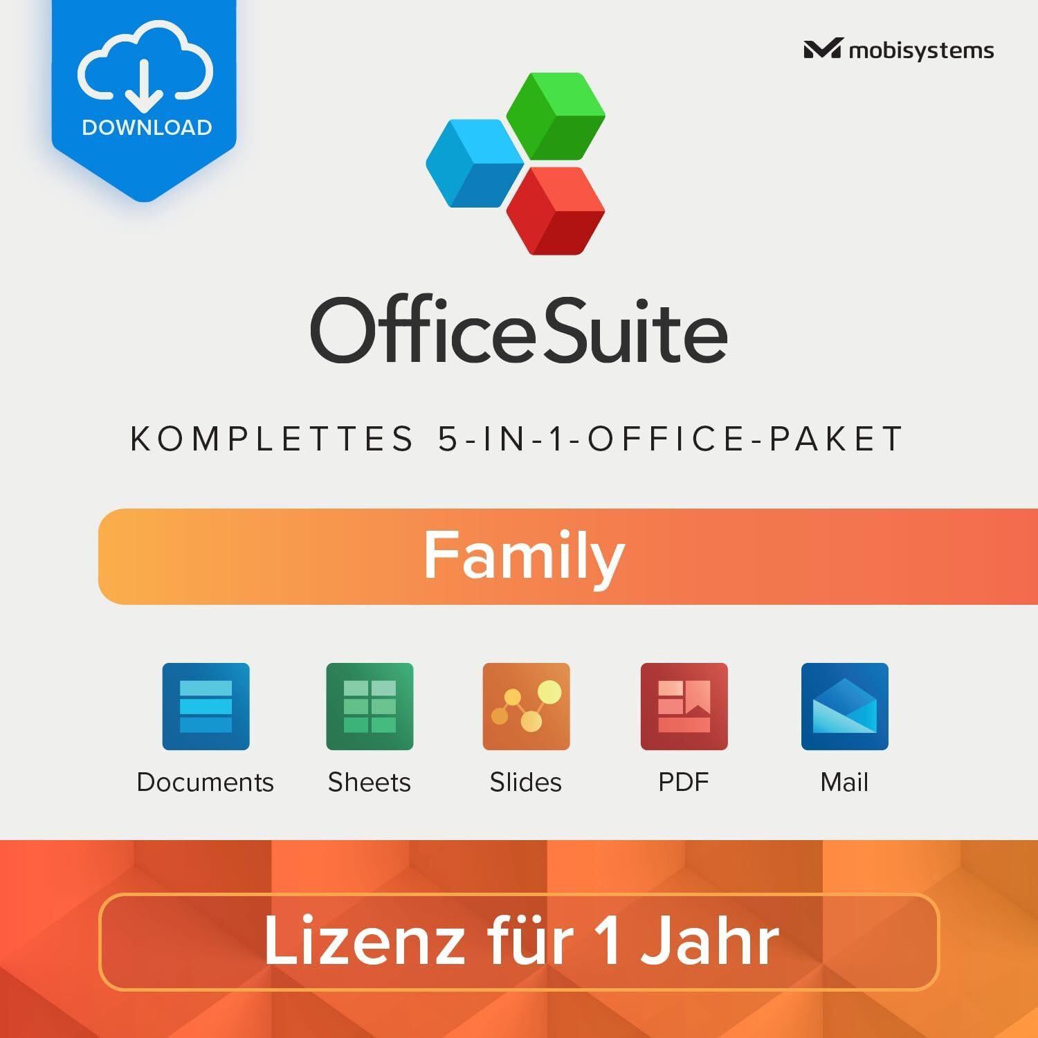 MobiSystem Mobi OfficeSuite Family / 6User / 1Jahr / Lizenz per E-Mail OSF1
