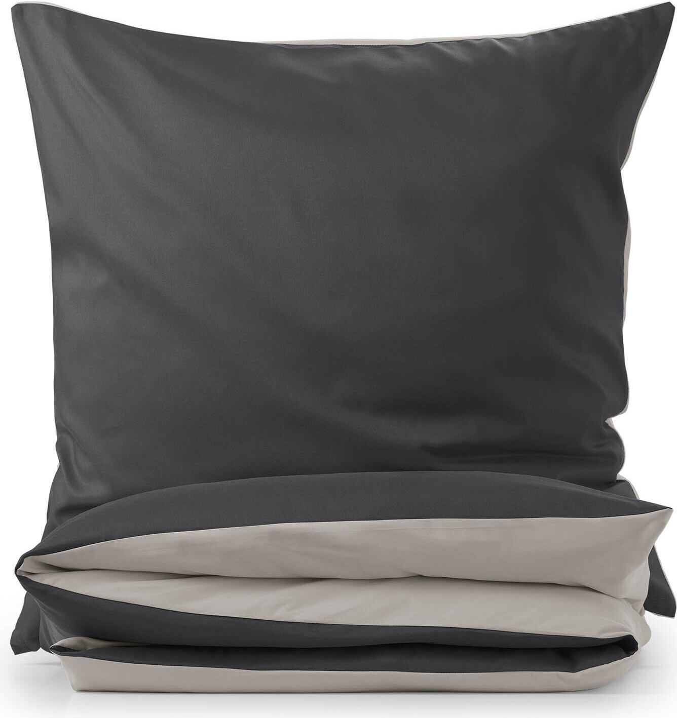 PHF Biancheria da letto 155x220, copripiumino da 155x220 cm, con 2 federe da 80x80 cm, morbida e non necessita di stiratura, biancheria da letto 155x220 cm, in microfibra con cerniera, grigio scuro