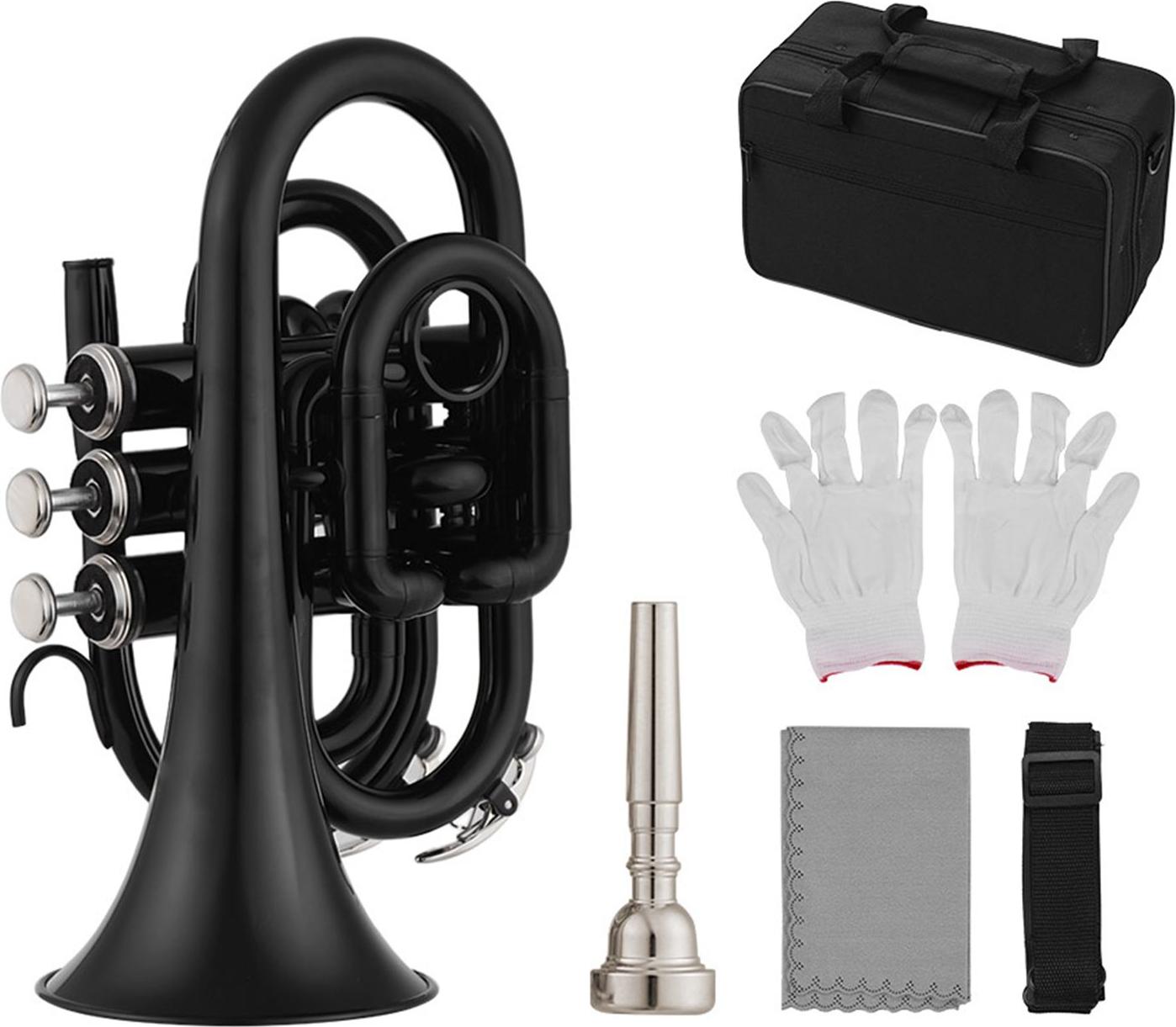 Cocosity B-Taschentrompeten-Set, 5 Optionale Farben, Handtrompete mit Kofferriemen, Wei?e, Reinigungsset fr Studenten und Anf?nger (BLACK)