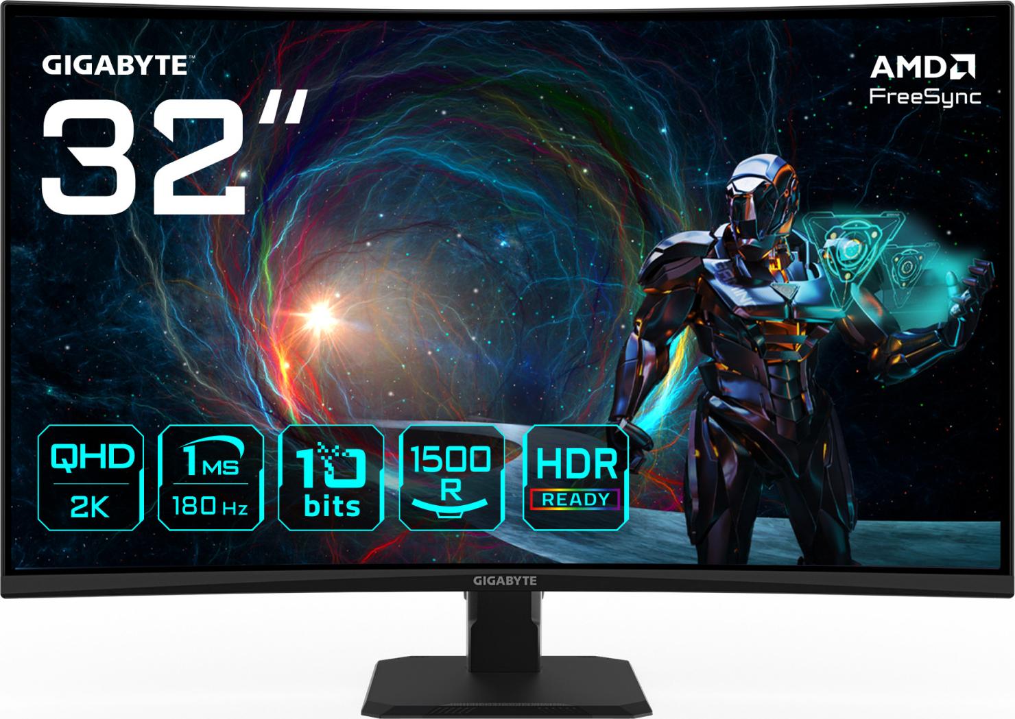 GIGABYTE GS32QCA 31,5" zakrivený herný monitor QHD - 2560 x 1440, 180 Hz, 1 ms, 250 cd/m², FreeSync, HDR Ready, HDMI 2.0, Displayport 1.4