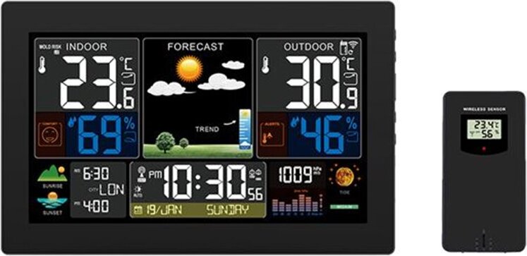 Solight TE81XL, Schwarz, Innen-Luftdruck, Innen-Hygrometer, Innen-Thermometer, Außen-Barometer, Außen-Hygrometer,..., Barometer, Hygrometer, Thermometer, Barometer, Hygrometer, Thermometer, 20 - 95%, 20 - 95%