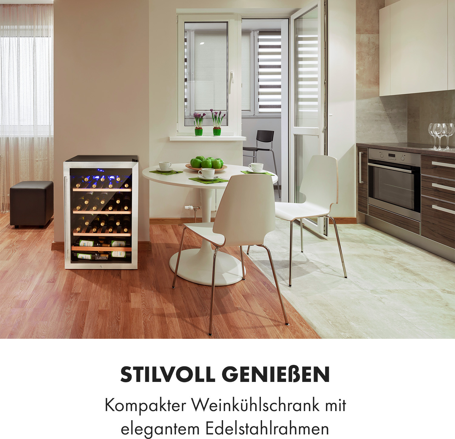 Klarstein Weinkühlschrank, Getränkekühlschrank Schmal, Kühlschrank mit Glastür, Getränkekühlschränke Freistehend, Weinkühlschrank Klein, Weinkühlschränke 1 Zone, UV-Schutz, 4-18 °C, 48 Flaschen HEA3-Vinamour-48-u