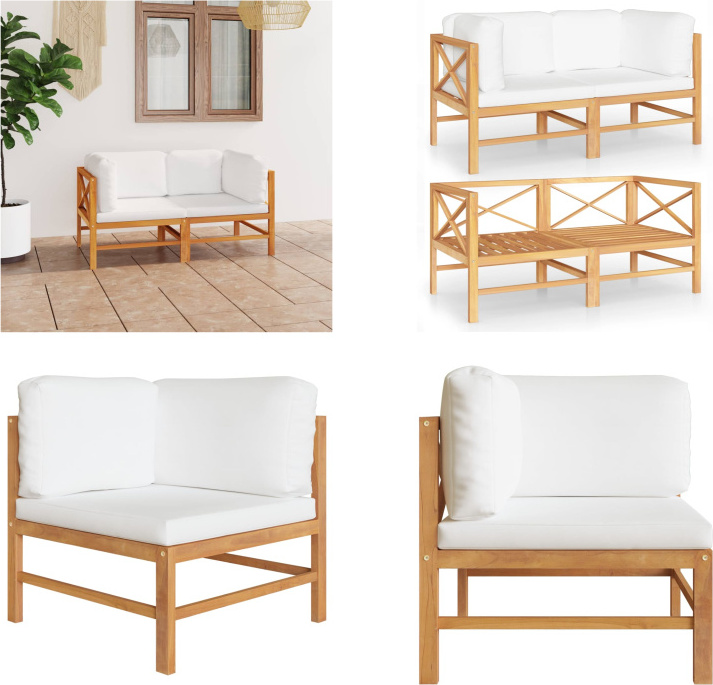 vidaXL 2-miestna záhradná pohovka s krémovými vankúšmi z masívneho teakového dreva - Záhradná pohovka - Záhradné pohovky - Drevená pohovka - Drevené pohovky