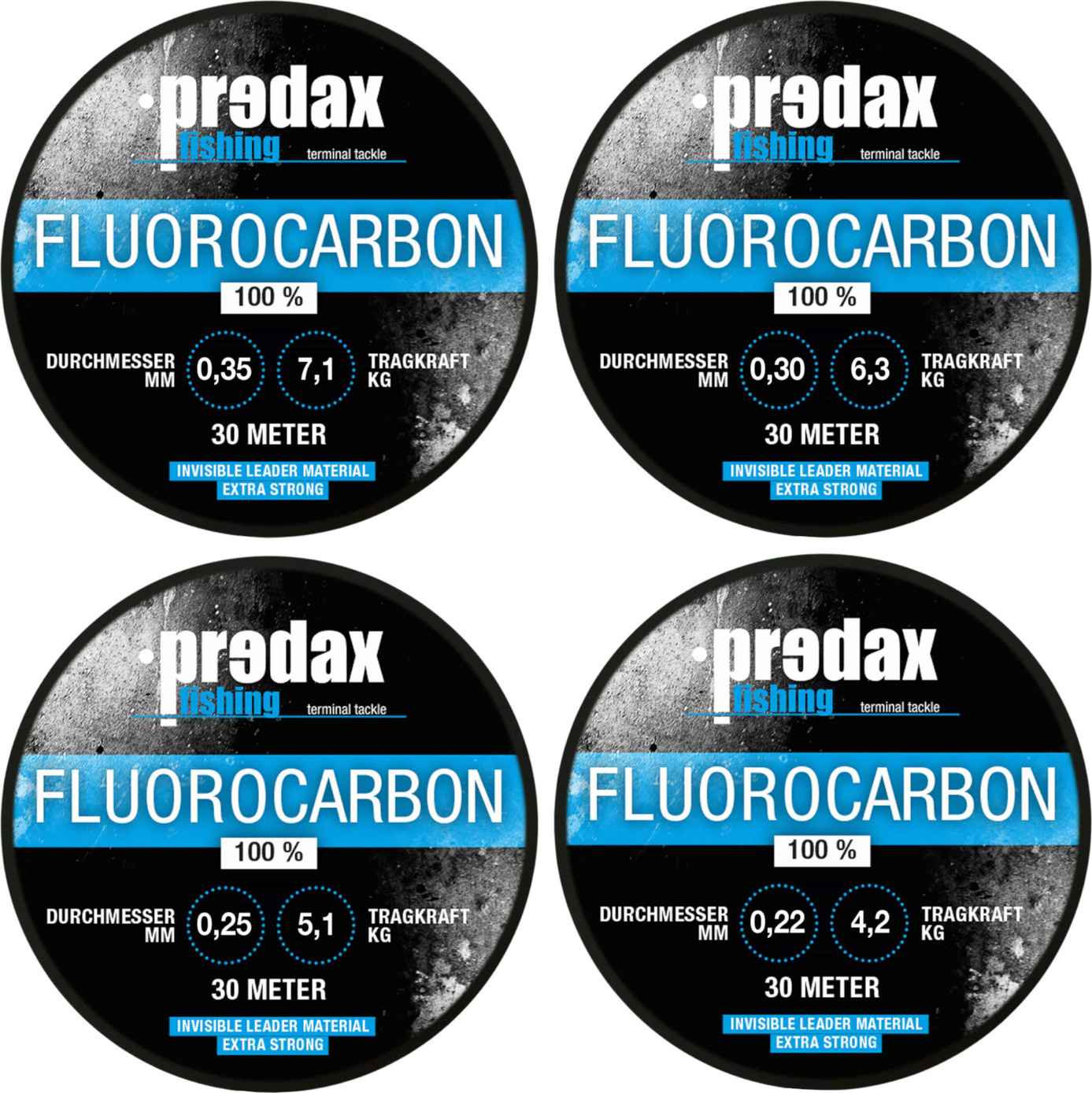 Predax Fluorocarbon Schnur - 4 x 30m (0,22, 0,25, 0,30 und 0,35mm) P867