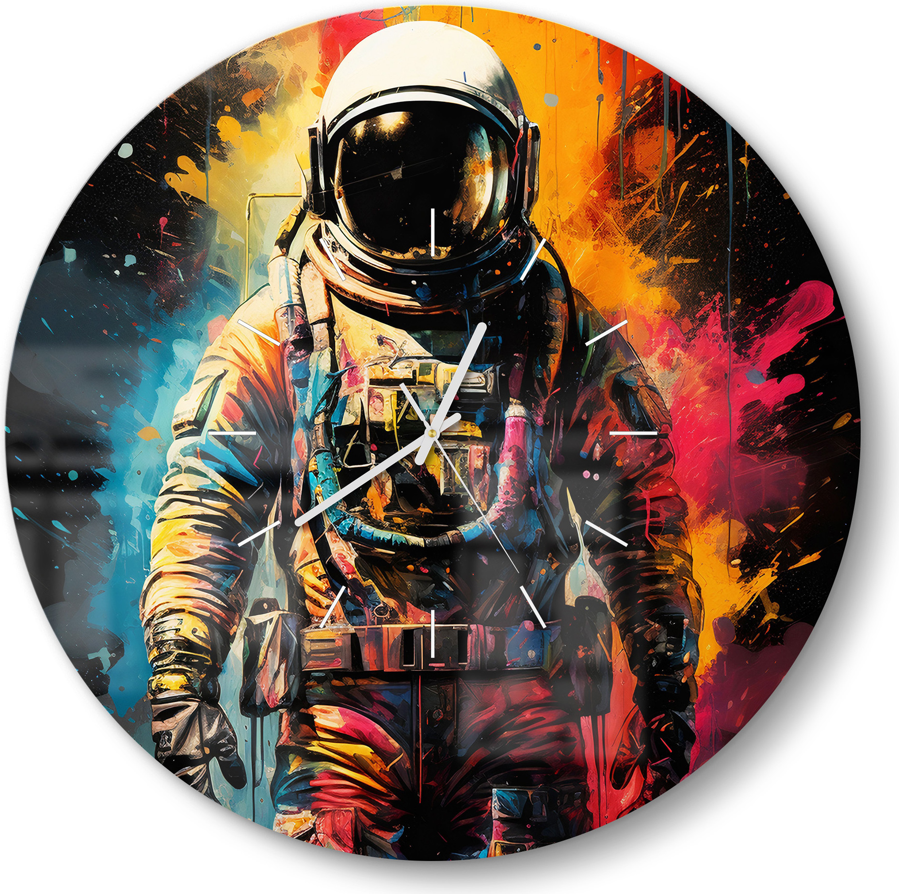 DEQORI Glasuhr Ø50 cm Modern 'Sternenreisender' Wanduhr Glas Uhr Design leise Küchenuhr WC-D50-M-3764