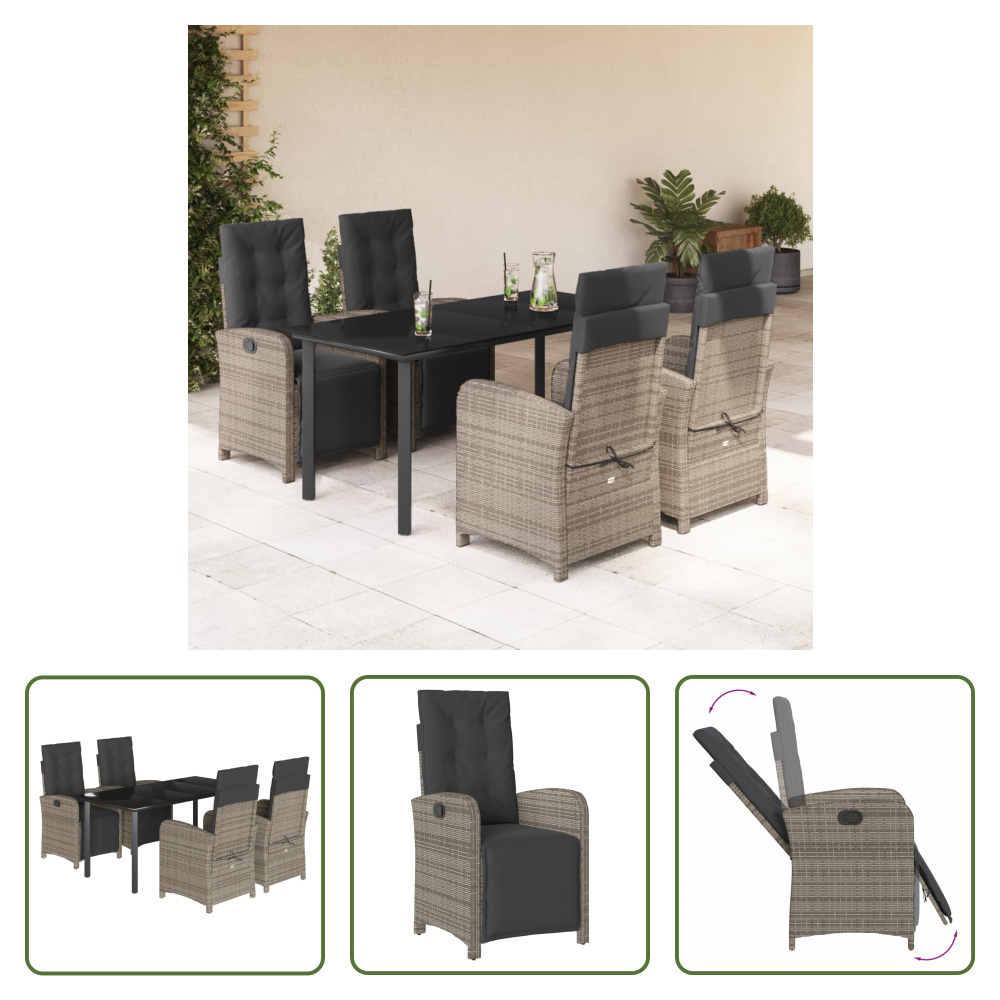 The Living Store 5-dielny záhradný jedálenský set s vankúšmi sivý polyratan
