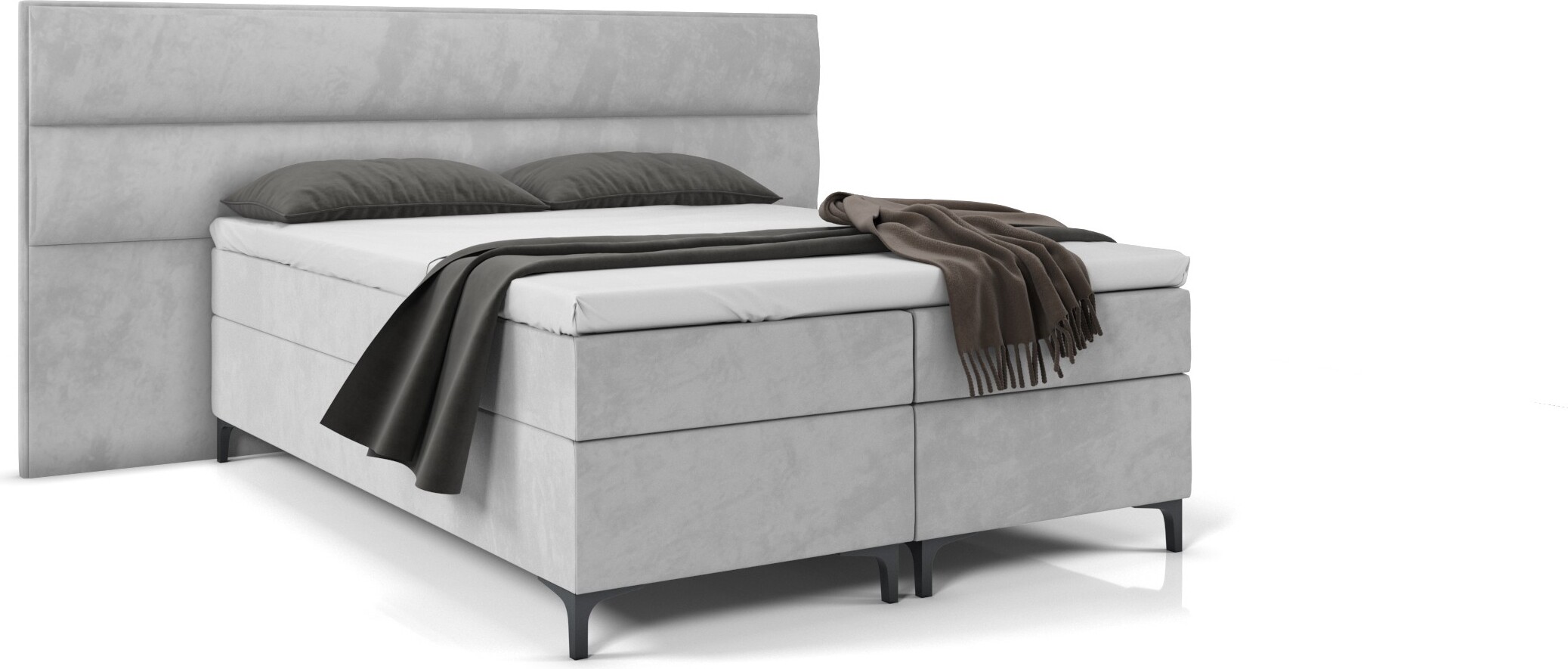 PREDAJ LEADER skriňová pružinová posteľ TIRANA 160x200 cm čalúnená posteľ s dvoma zásuvkami, kompletná súprava s matracom a topperom (4 cm), čierna, posteľná látka JASMINE 100