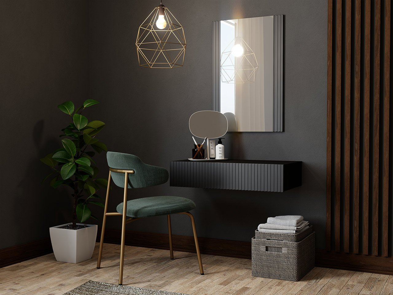 Coiffeuse suspendue avec miroir CRATO – noir Coiffeuses