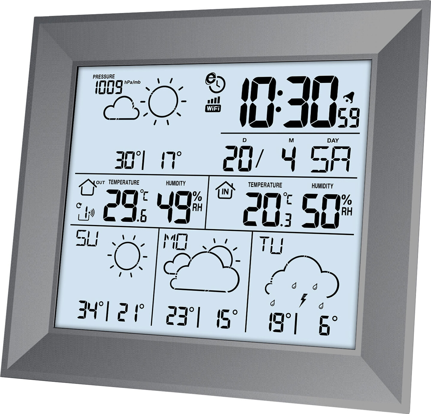 Technoline WD 2000, Grau, Innen-Hygrometer, Innen-Thermometer, Außen-Hygrometer, Außen-Thermometer, Hygrometer, Thermometer, Wechselstrom/Batterie, LR06, 148 mm