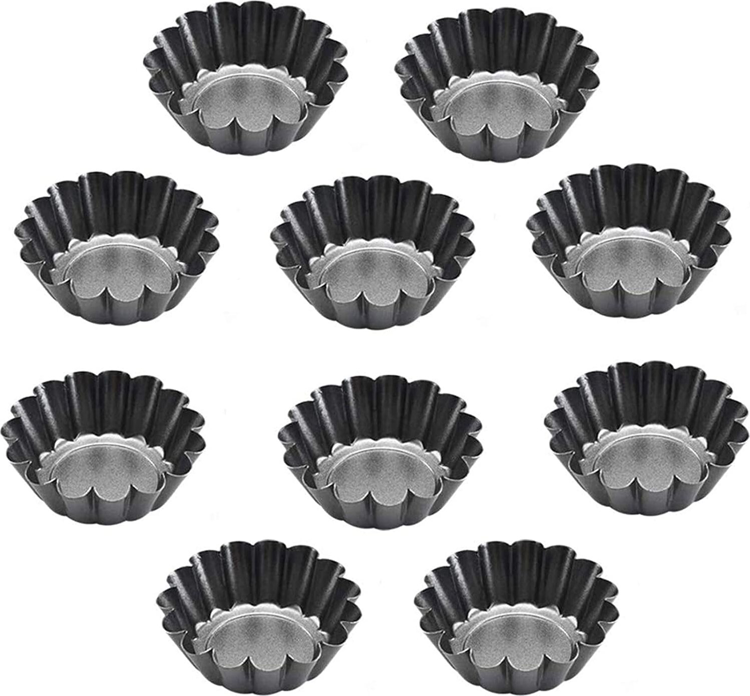 OD19 Cupcake Muffin Form 10 Stück Mini Tarteform Eierkuchenform Törtchenformen DIY verdickte Ei Torte Form Runde Mini geriffelte Torte Dosen Antihaft 2,6 Zoll