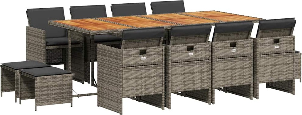 vidaXL 13-dielny záhradný jedálenský set s vankúšmi sivý polyratan