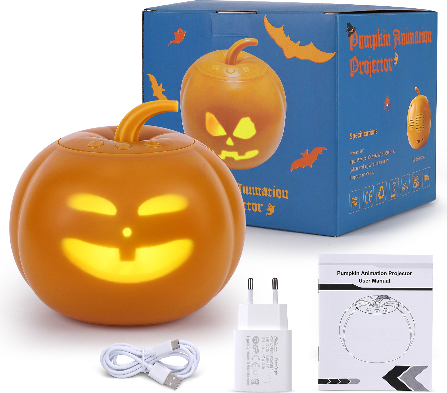 Sprechender & Singender Kürbis Mit Projektor - Halloween-Deko Mit Bewegungssensor & Sound-Effekten