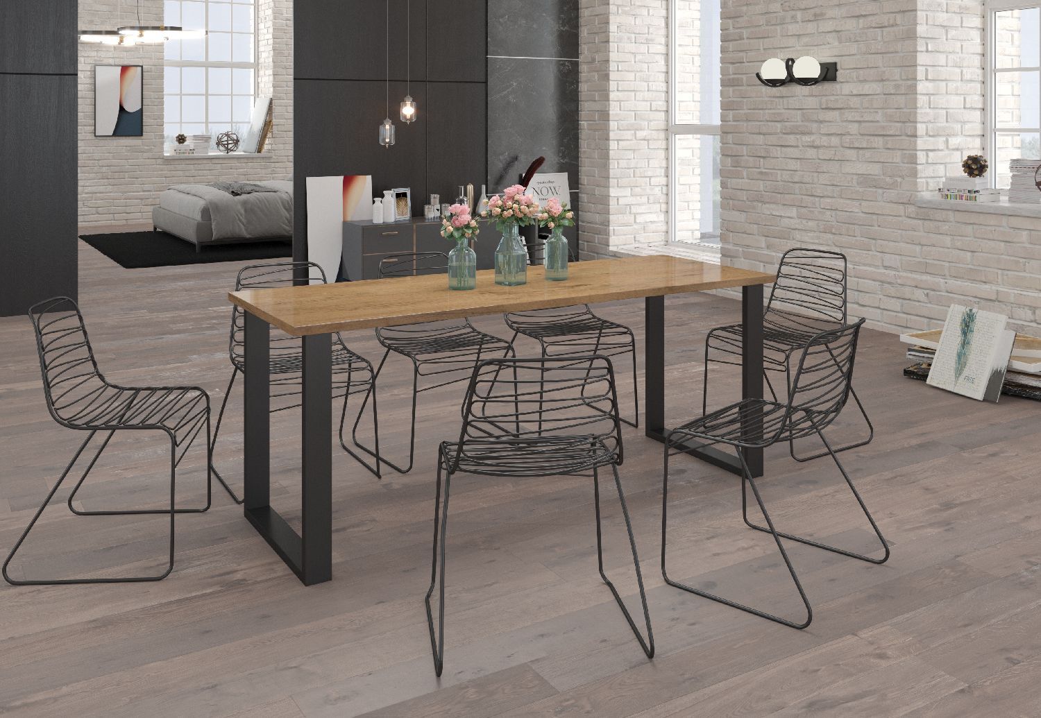 AmBi24 Esstisch IMPERIAL Tisch Metallbeine 186x67 Artisan