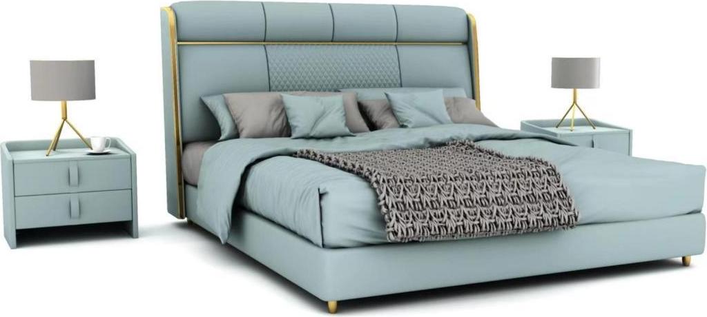 Schlafzimmer Blaues Doppelbett Designer Betten Holzgestell Luxus Möbel