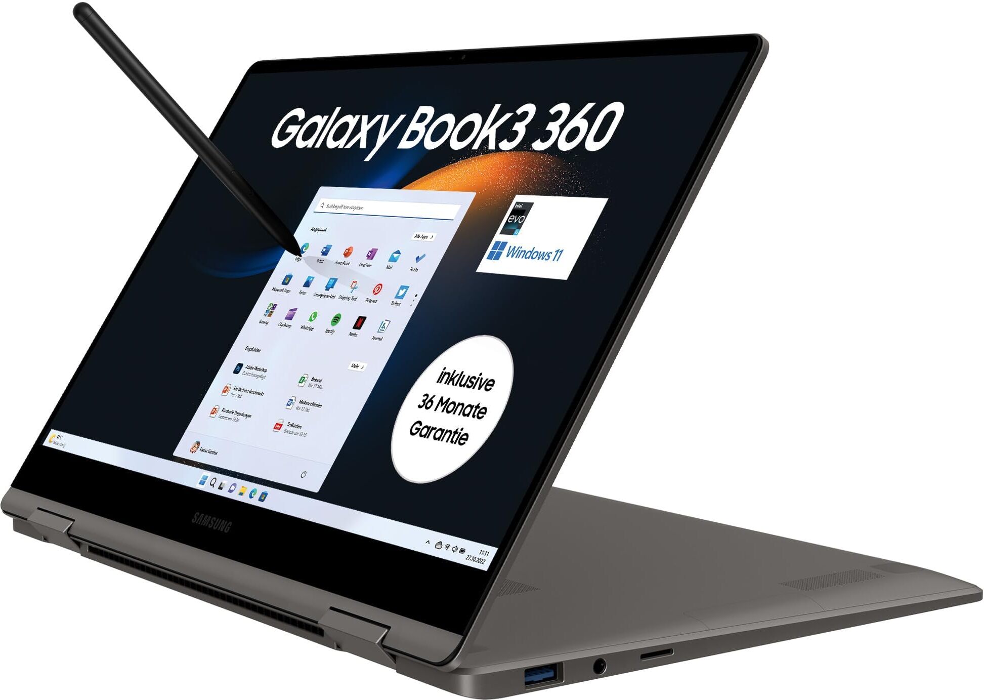 Samsung Galaxy Book3 360 Laptop, 13" Full HD 60Hz displej, TOUCHSCREEN, AMOLED, Intel Core i7-1360P, 16GB RAM, 512GB SSD, Windows 11, QWERTZ Tastatur, Graphite, s 36 mesačnou zárukou