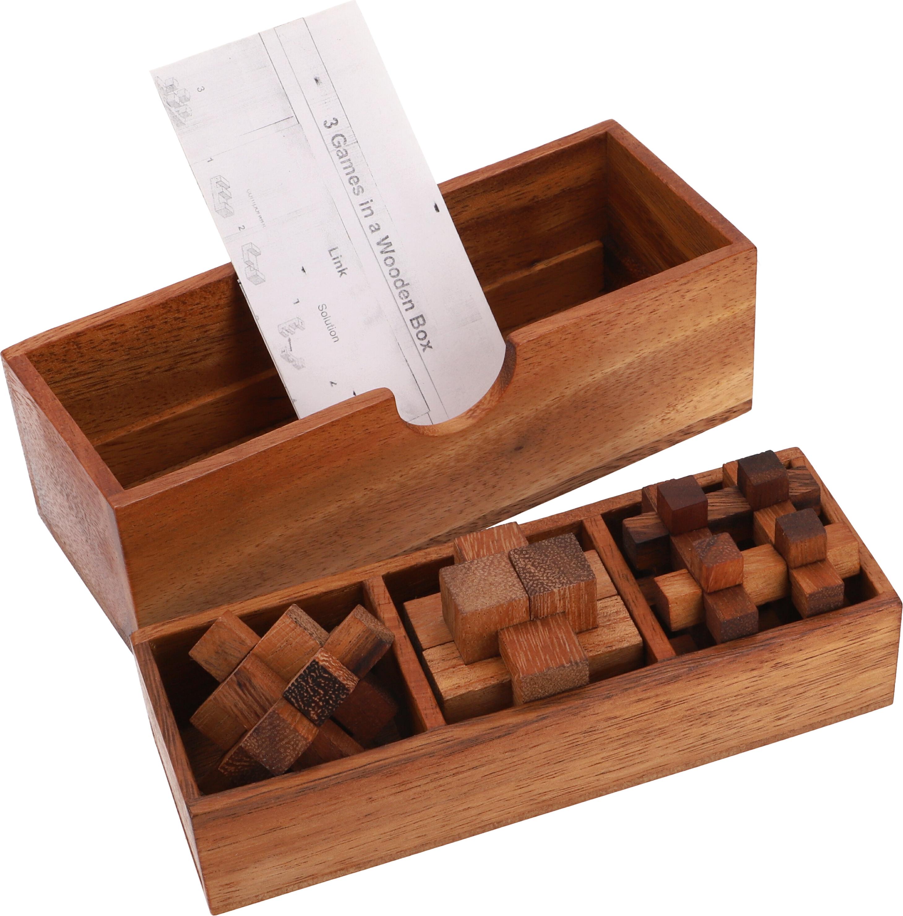 Guru-Shop Holzspiel, Geschicklichkeitsspiel, Knobelspiel - 3 Puzzle/Set2, Braun, 8*19*7 cm, Brettspiele & Geschicklichkeitsspiele 54699