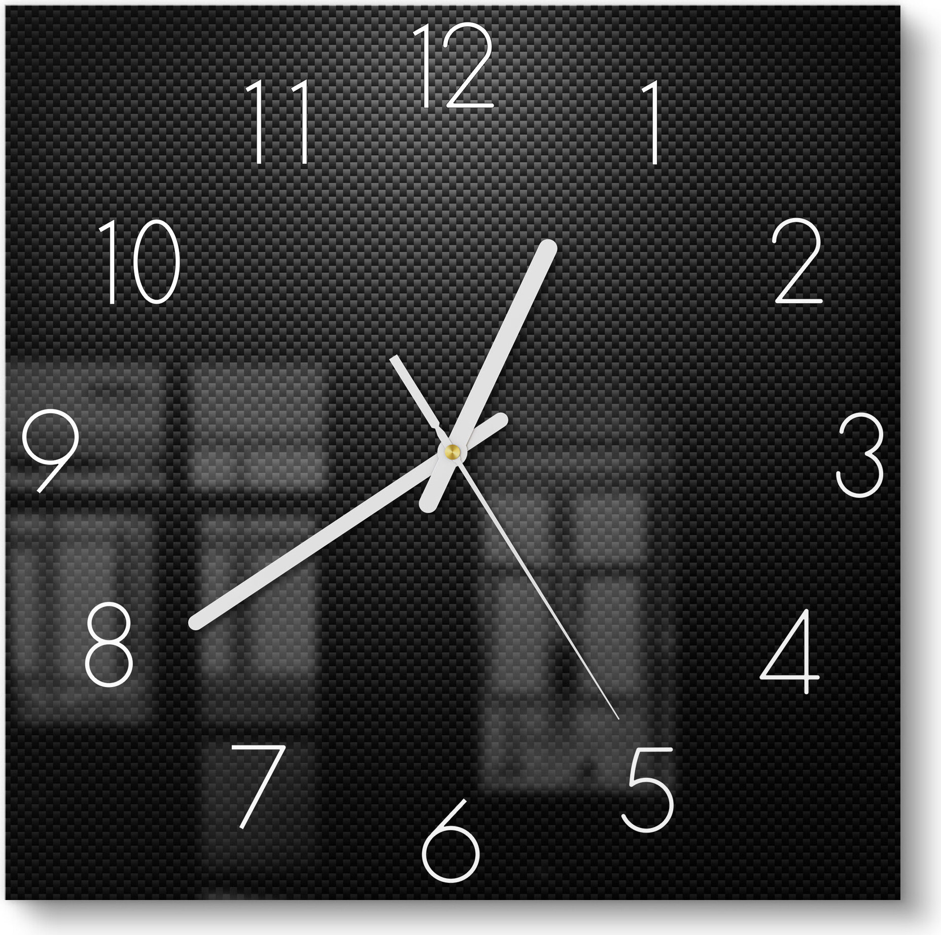 DEQORI Glasuhr 30x30 cm Zahlen 'Kohlenstofffasern' Wanduhr Glas Uhr Design leise WC-30-30-N-1194