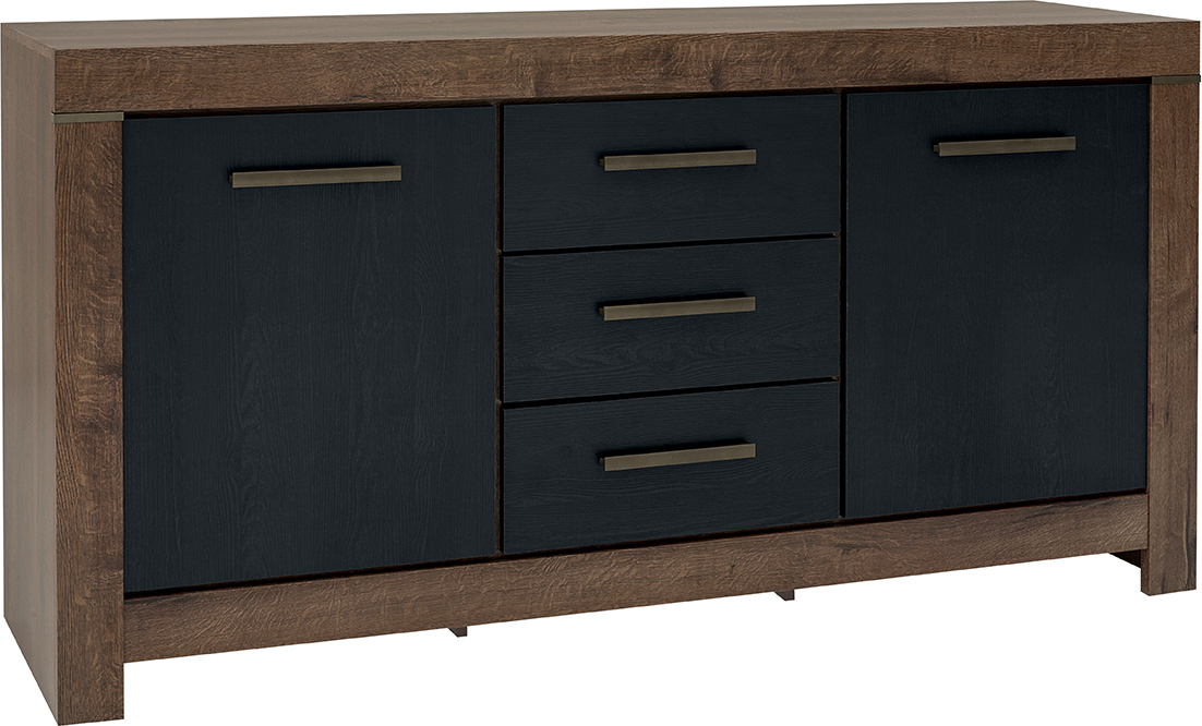 Buffet Adam mit 3 Schubladen und 2 Türen, Holzoptik und Schwarz, 160cm