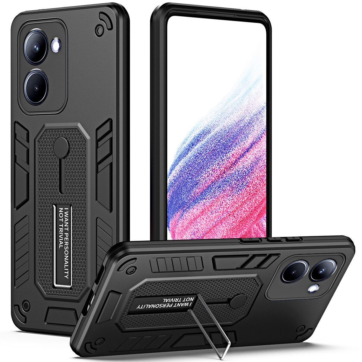 Cover Per Realme C33 4G Con Fessura Portacarte E Supporto – Custodia Flip In PU E TPU Con Motivo Rosa - copertina