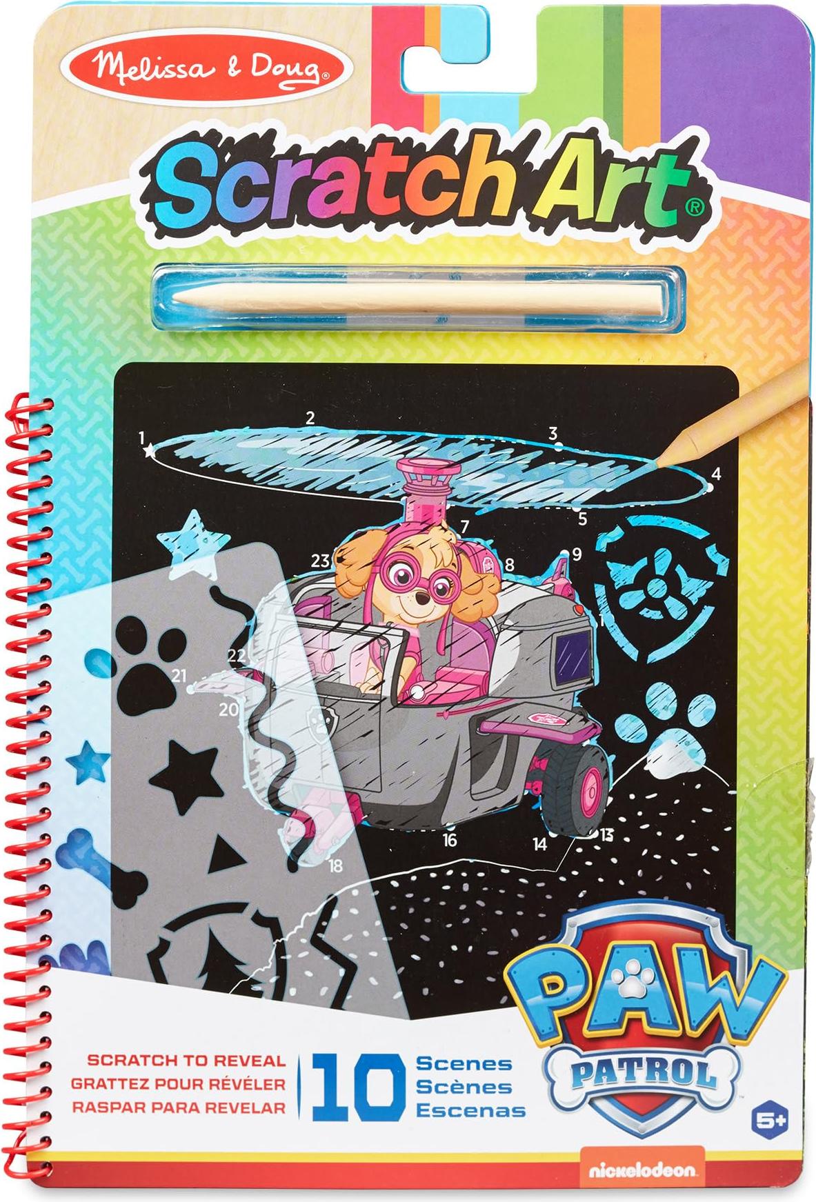 Melissa & Doug PAW Patrol Scratch Art Block - Skye Aktivittenblock zum Enthllen von Farben fr Reisen (10 Bilder) 33260