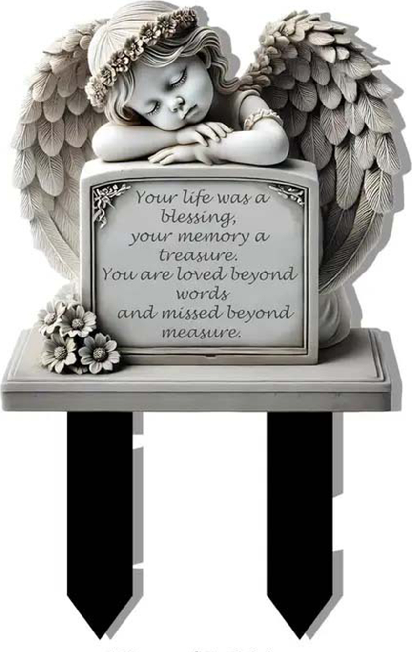 Bremen Gedenktafel für den Friedhof, Engelsform, für den Außenbereich, UV-beständig, wasserdicht, Acryl, Trauerdekoration für den Garten 4399460