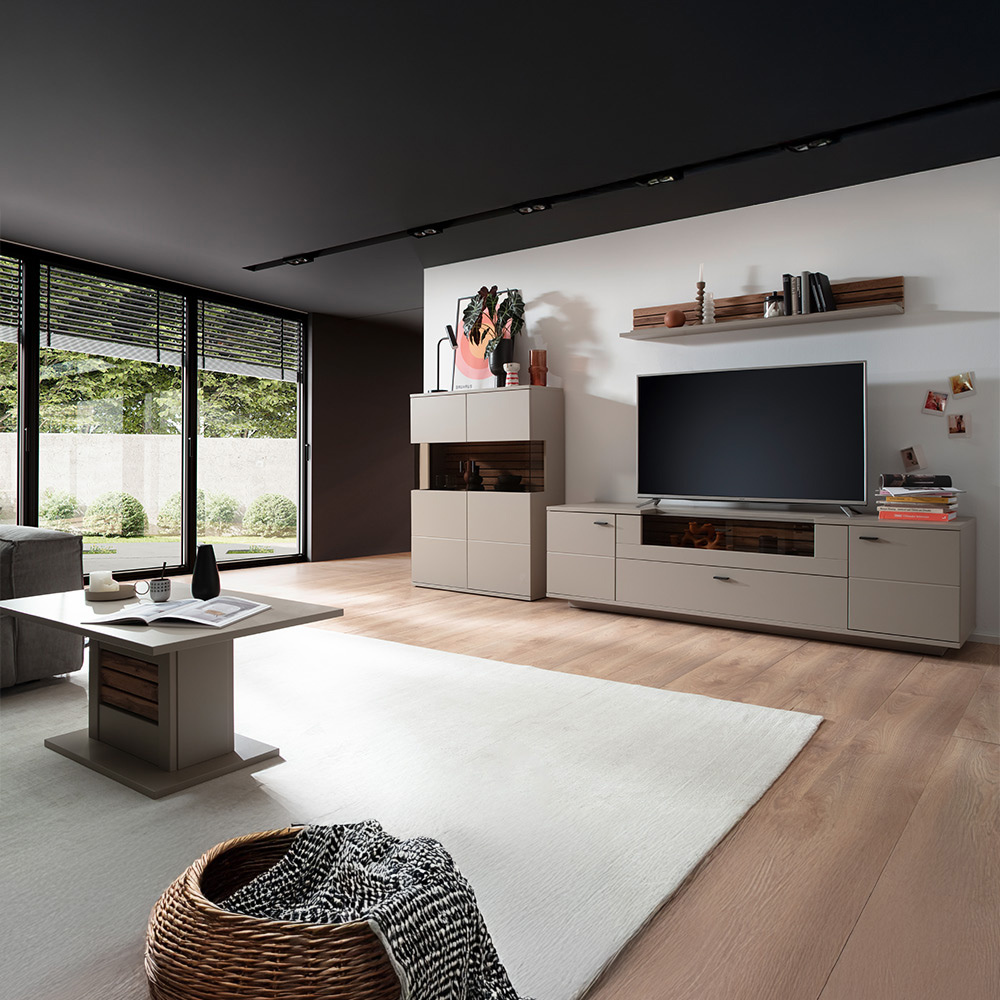 Lomadox Wohnzimmer-Set 4-teilig LIEZEN-05 in grau mit Eiche LA05-LIEZEN-05-SET4