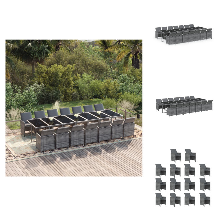 vidaXL 15-dielny záhradný jedálenský set s vankúšmi polyratan sivý - Záhradný nábytok sety