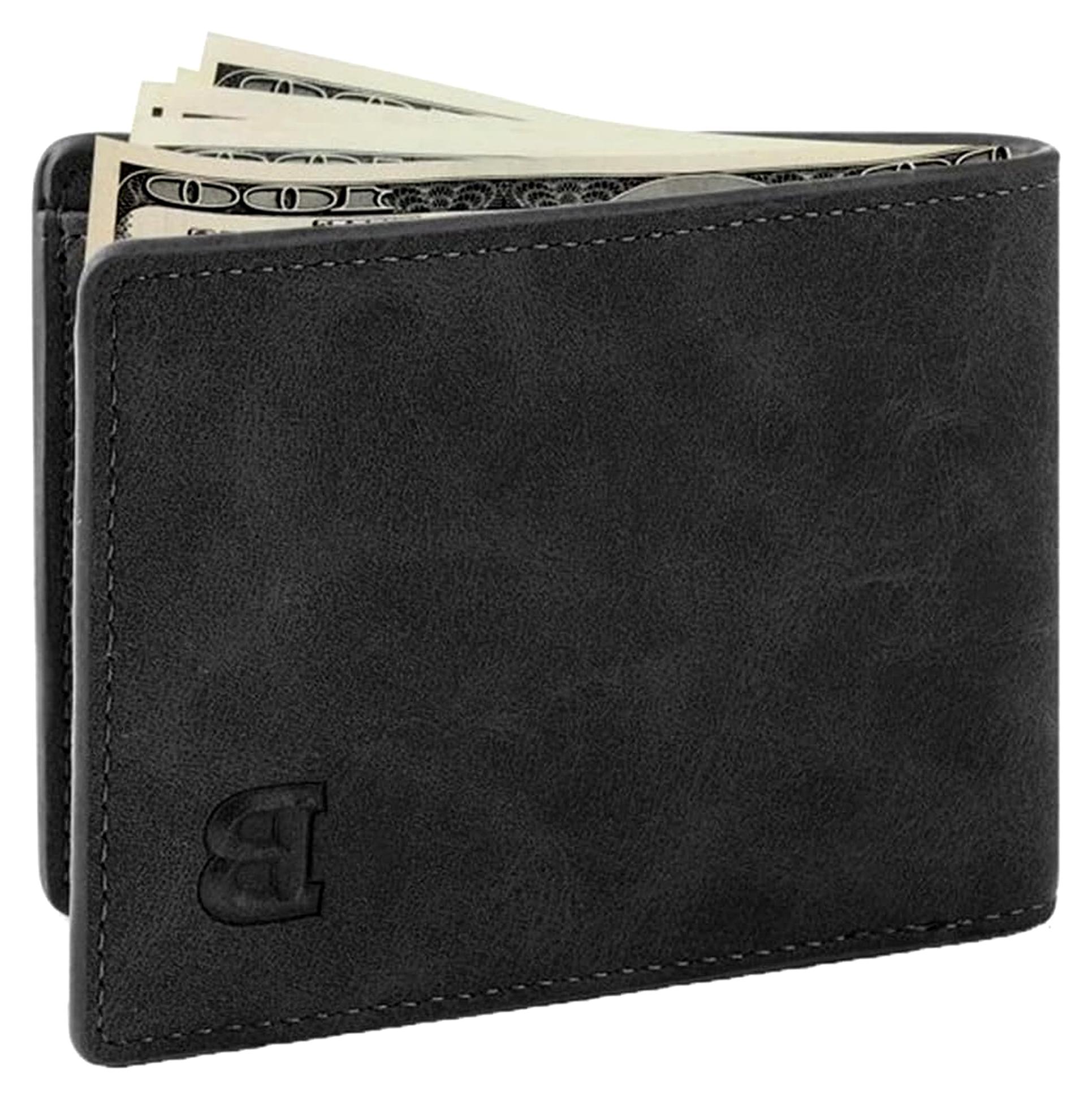 Markenlos Schlanke Herren Geldbörse Polyurethanmit RFID Schutz minimalistischem Design für Geschäftskarten Ausweise (Black, One Size)