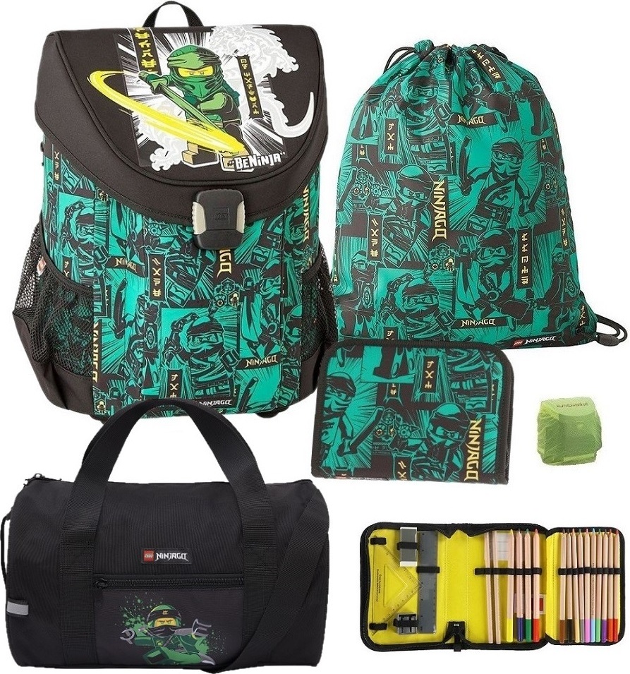 Lego Schulranzen-Set Easy GREEN Ninjago Schultasche 5tlg. mit Federmappe und Sporttasche