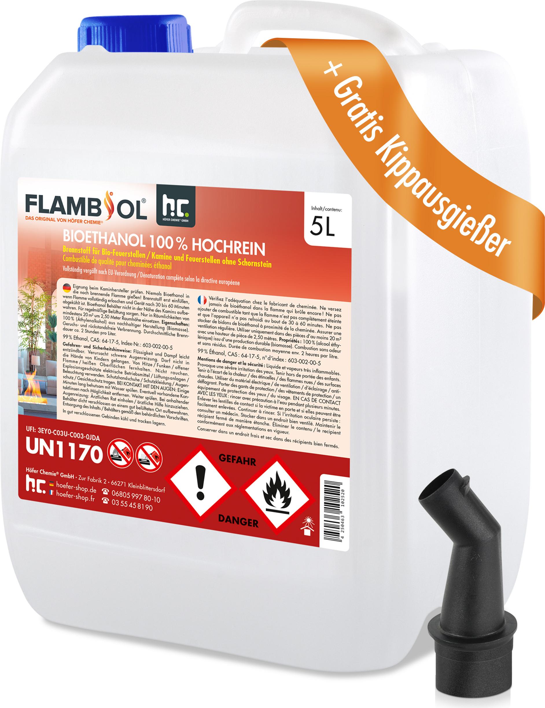 Höfer Chemie 5 L FLAMBIOL® Bioethanol 100 % Hochrein Nicht angegeben.