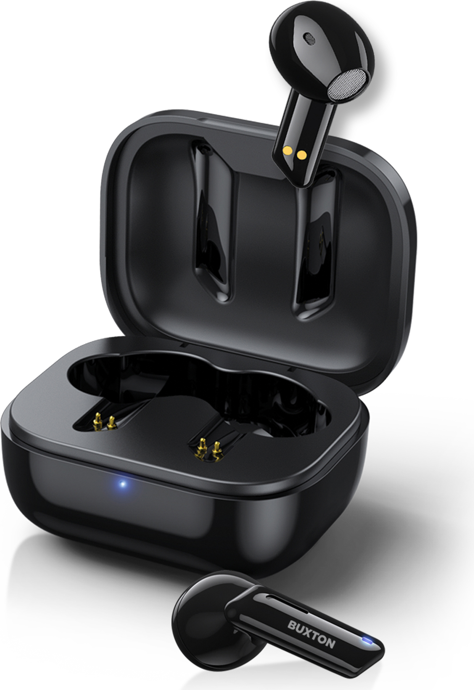 BUXTON BTW 3300 Black TWS vodeodolné slúchadlá s IPX4, Bluetooth 5.1, hlasoví asistenti, ovládanie hlasitosti a hudby, prehrávanie až 7h, s puzdrom až 26h