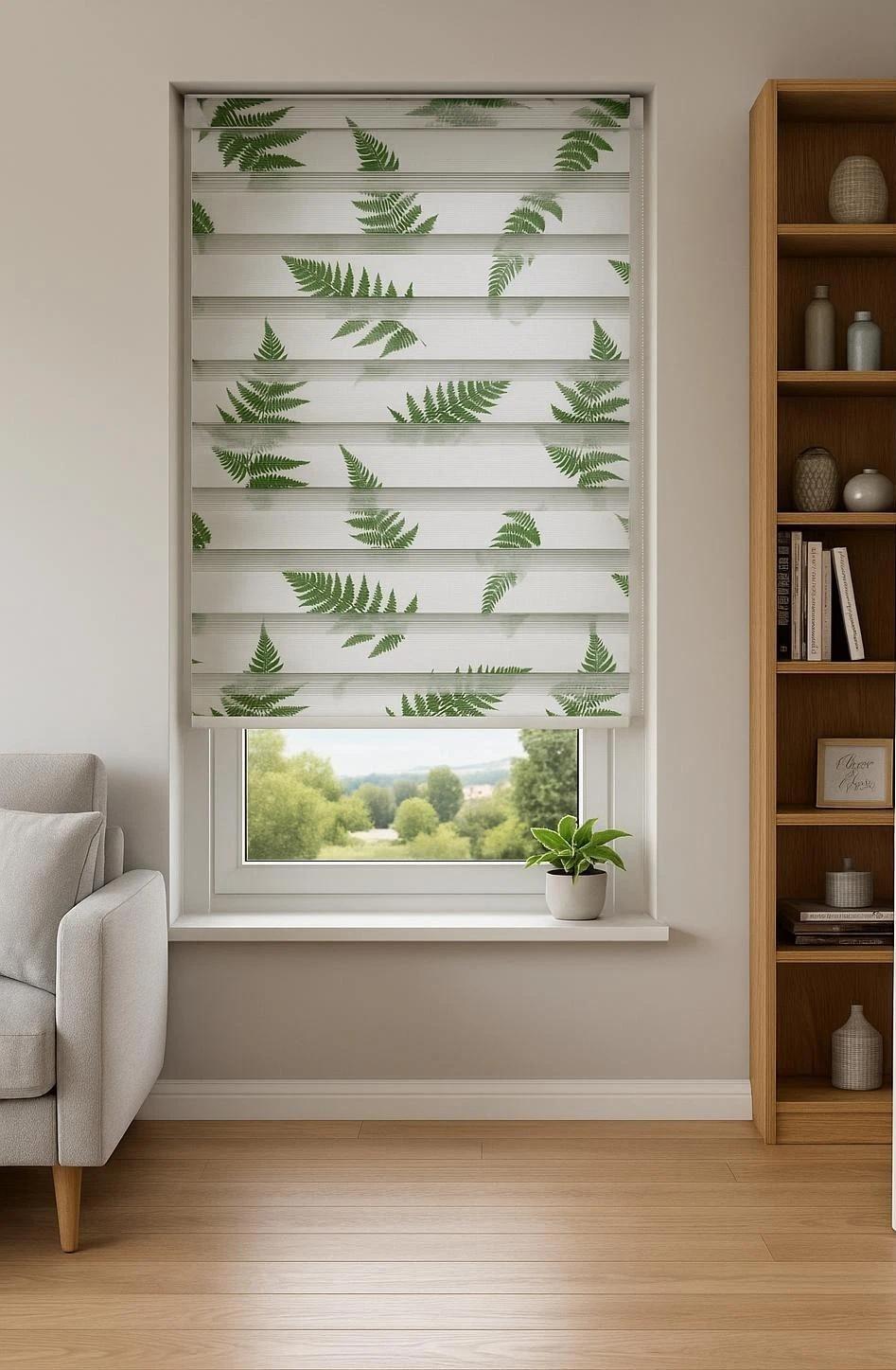 Shopper Doppelrollo Klemmfix Ohne Bohren Duo Rollo 100 x 150cm Blätter Motiv Seitenzug Kette