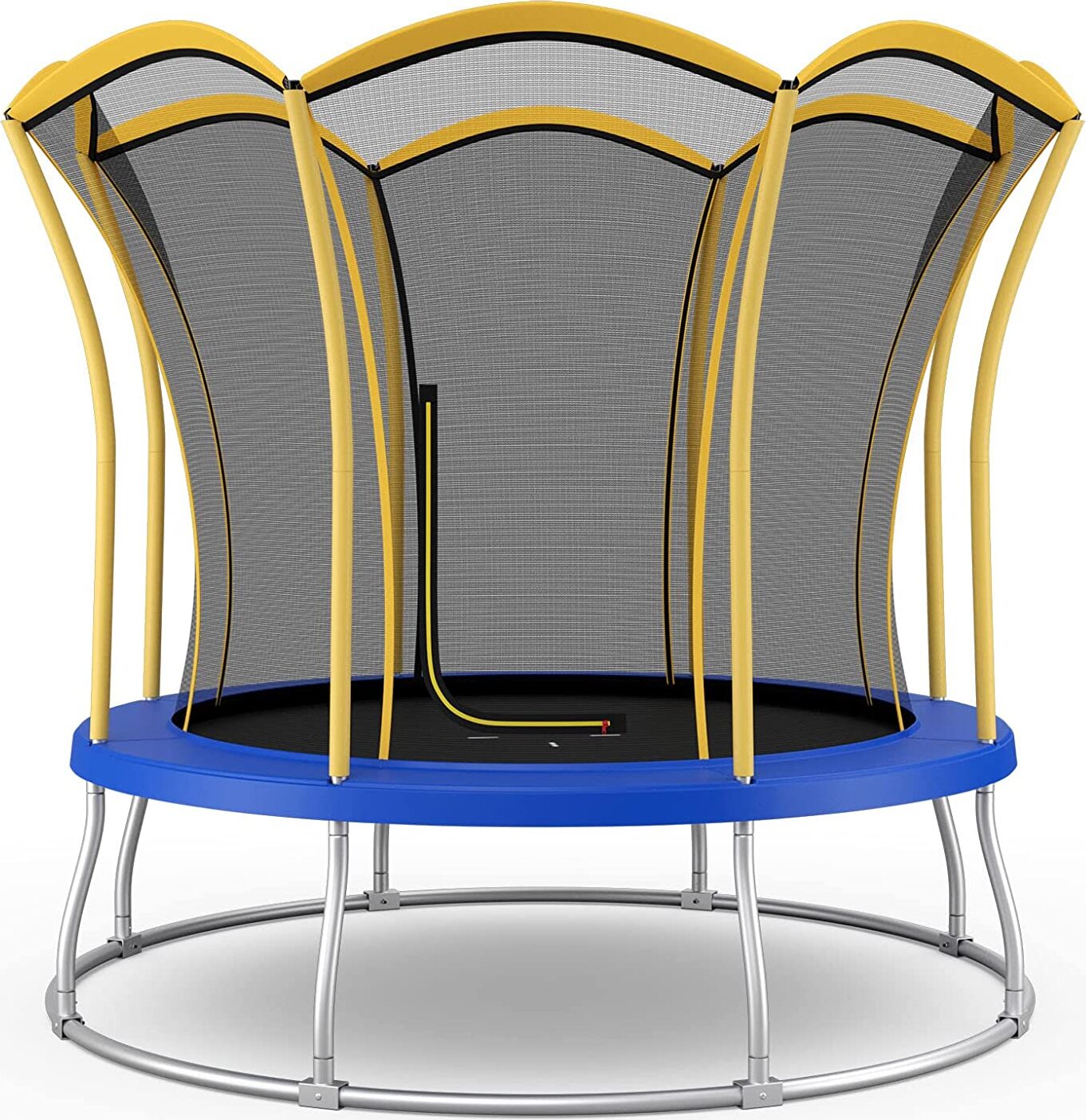 COSTWAY φ243cm záhradná trampolína v tvare kvetu, vonkajšia trampolína s bezpečnostnou sieťou, polstrovanými tyčami a krytom okrajov, kompletná detská trampolína s nosnosťou do 190 kg