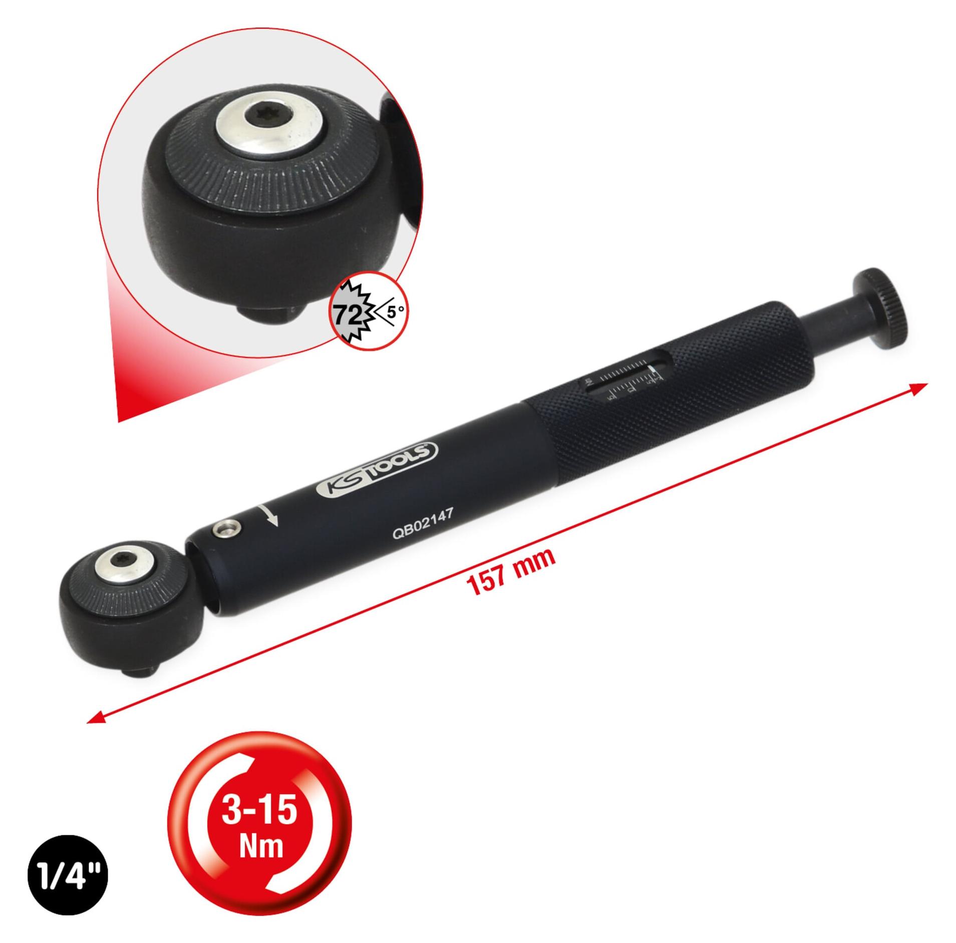 KS Tools 516.3280, Nm, Mechanisch, 1/4", 6.3 mm, 3 - 15 Nm, 170 mm