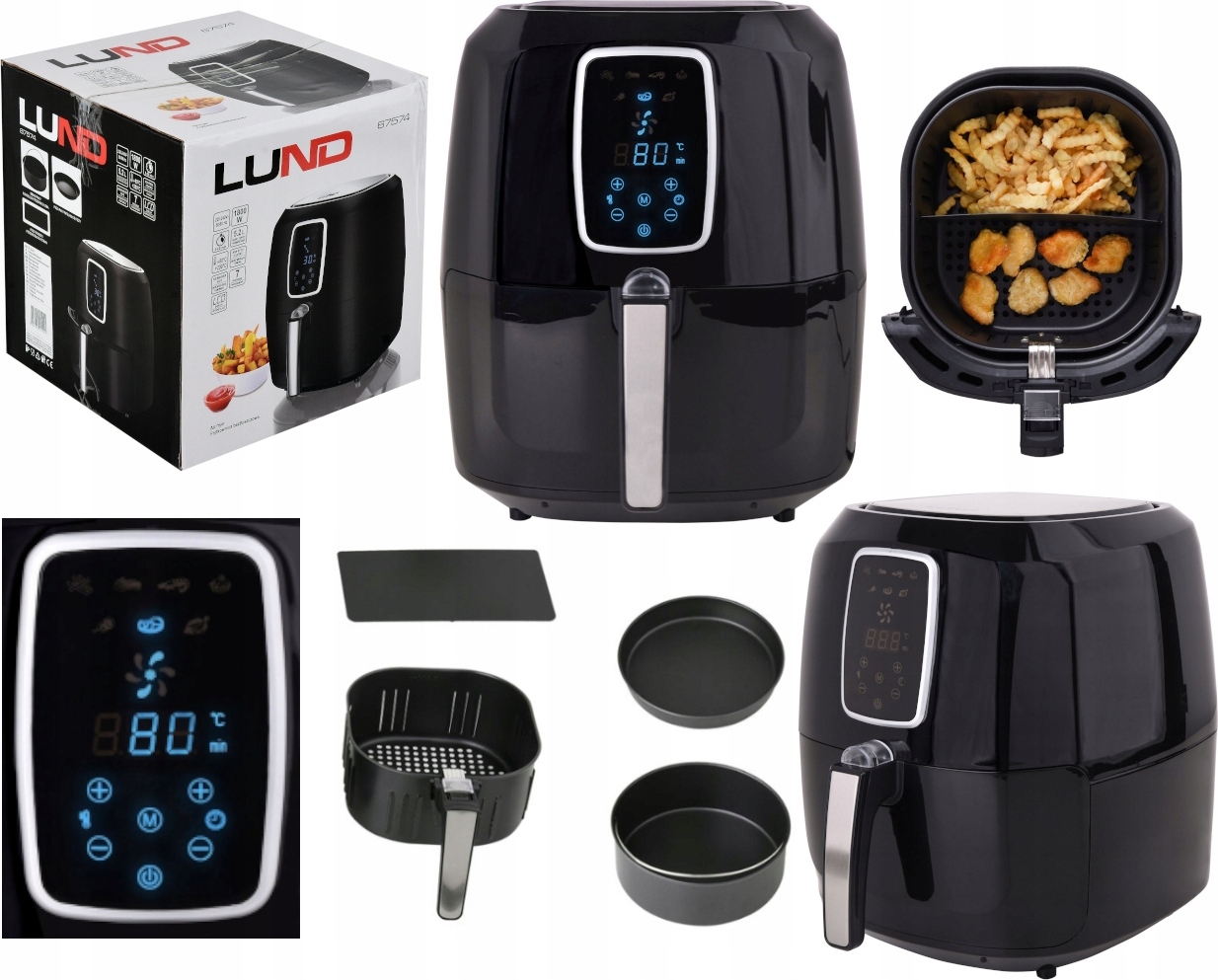 LUND Fettfreie Luftfriteuse 1800W 5.2L Mit Led - Friteuse Schwarz BELLA-B-0600