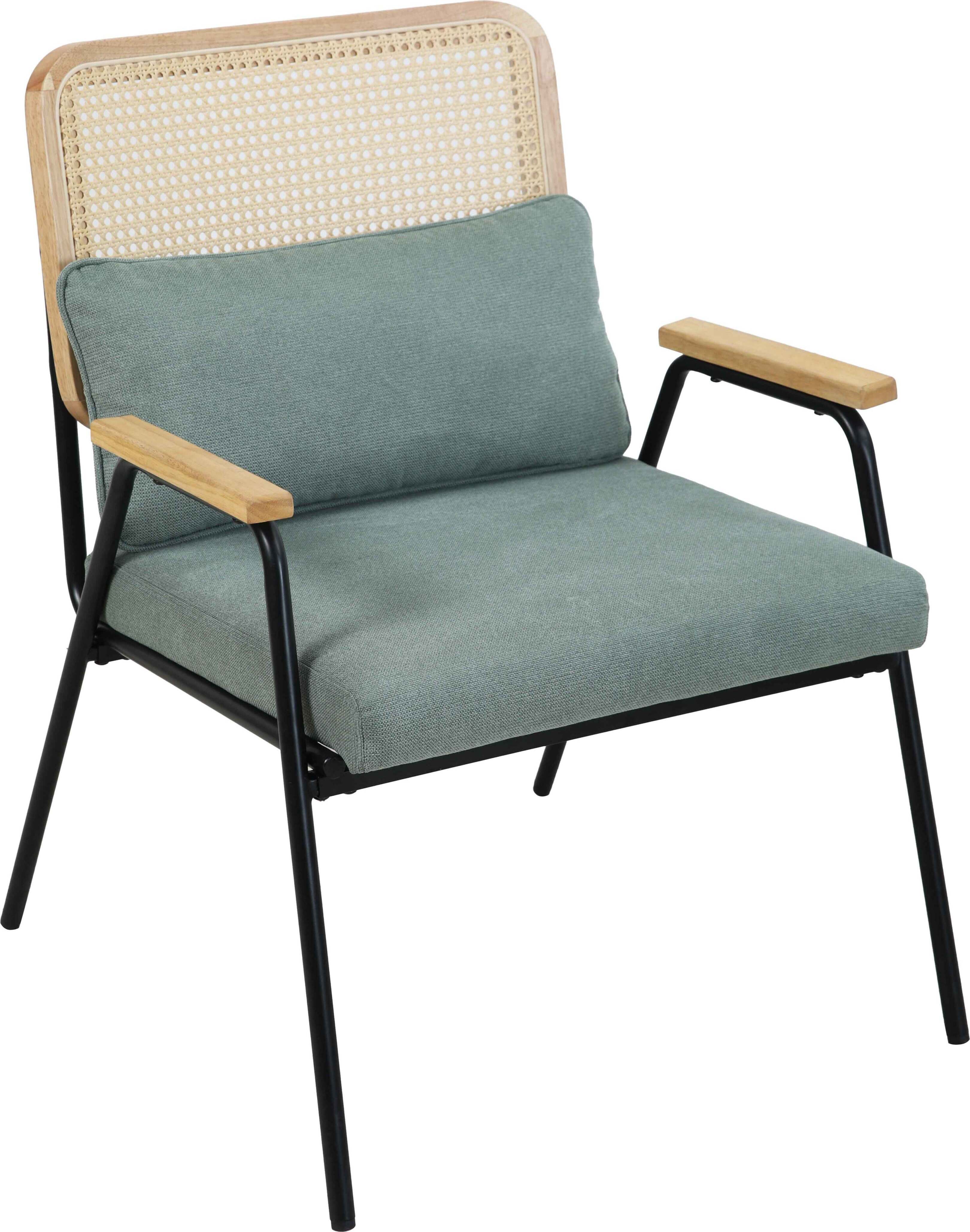 Relaxsessel aus Stahl, synthetischem Rattan und grünem Stoff - Oviala Miley 112319