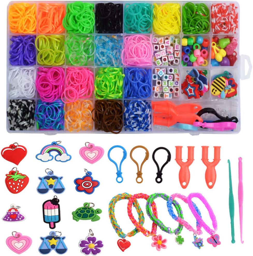 XS Loom Bänder Set,1500 Stück DIY Gummibänder Starter Bunte Loom Bänder,Häkelnadeln Webstuhl Perlen Charms S-Clips Loom Bänder für Armbänder,Kinderspielzeug für Geburtstagsgeschenk Weihnachten