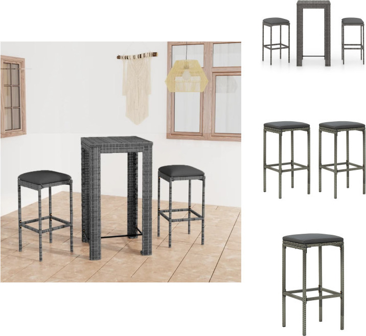 vidaXL 3-dielny záhradný barový set s vankúšmi polyratan sivý - Záhradný nábytok sety