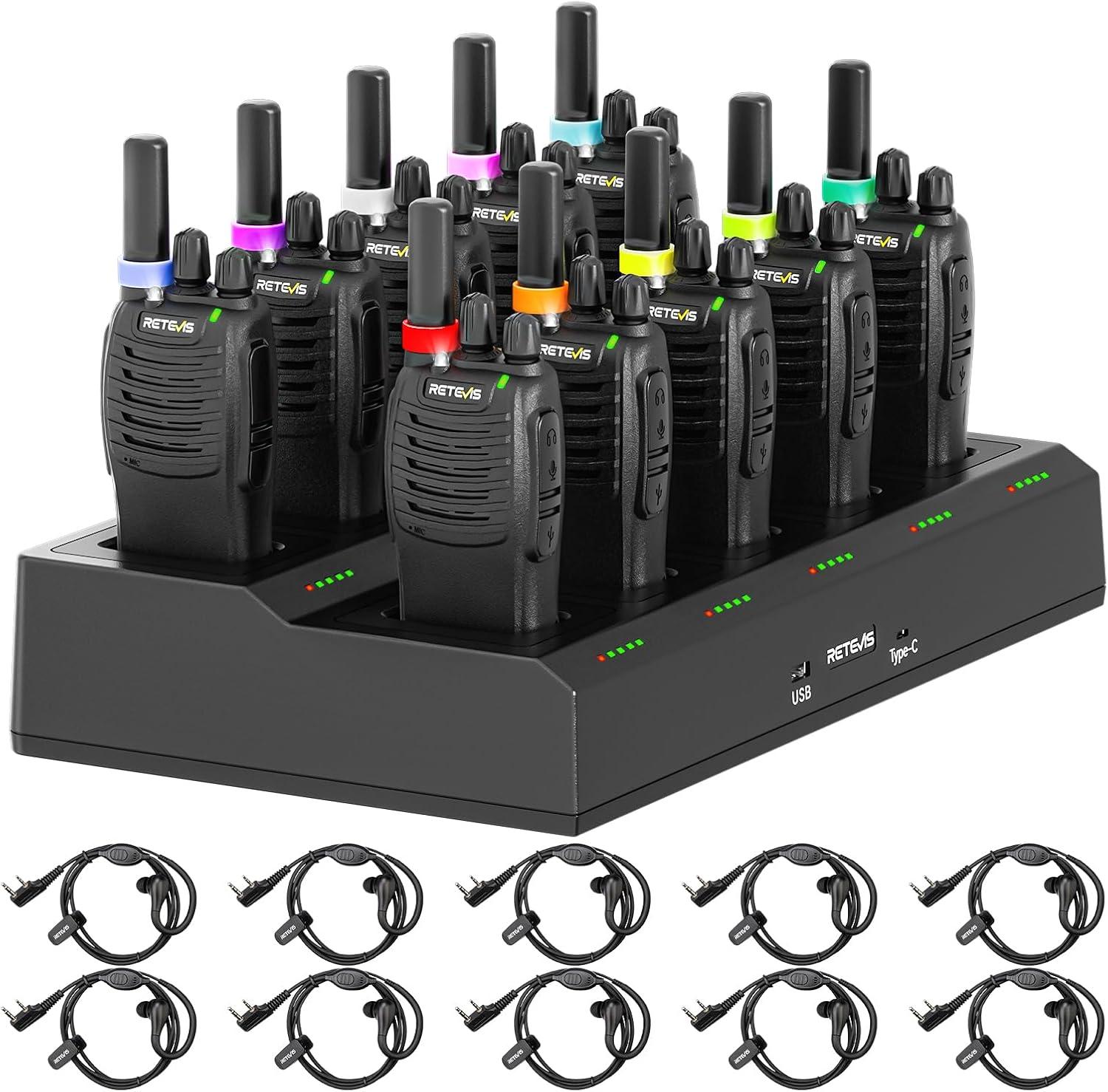 Retevis H777 Funkgeräte, PMR446 Funkgeräte Set Professionell, mit 10-Fach Ladegerät, mit Headset, USB-C, Handfunkgerät für Gewerbe Sicherheit Schule EUA9064C-C9059V-C9158AX10-C9911A