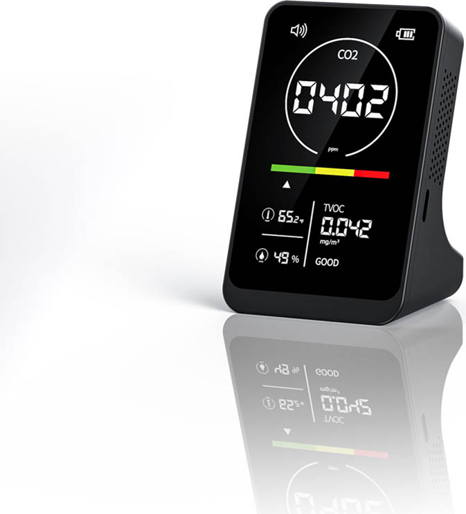 Aibecy 4in1 Luftqualitaetsmessgeraet Haushalts-CO2-TVOC-Tester Tragbarer Temperatur-Feuchtigkeitsdetektor NDIR-Sensor Digitalanzeige mit Alarmfunktion