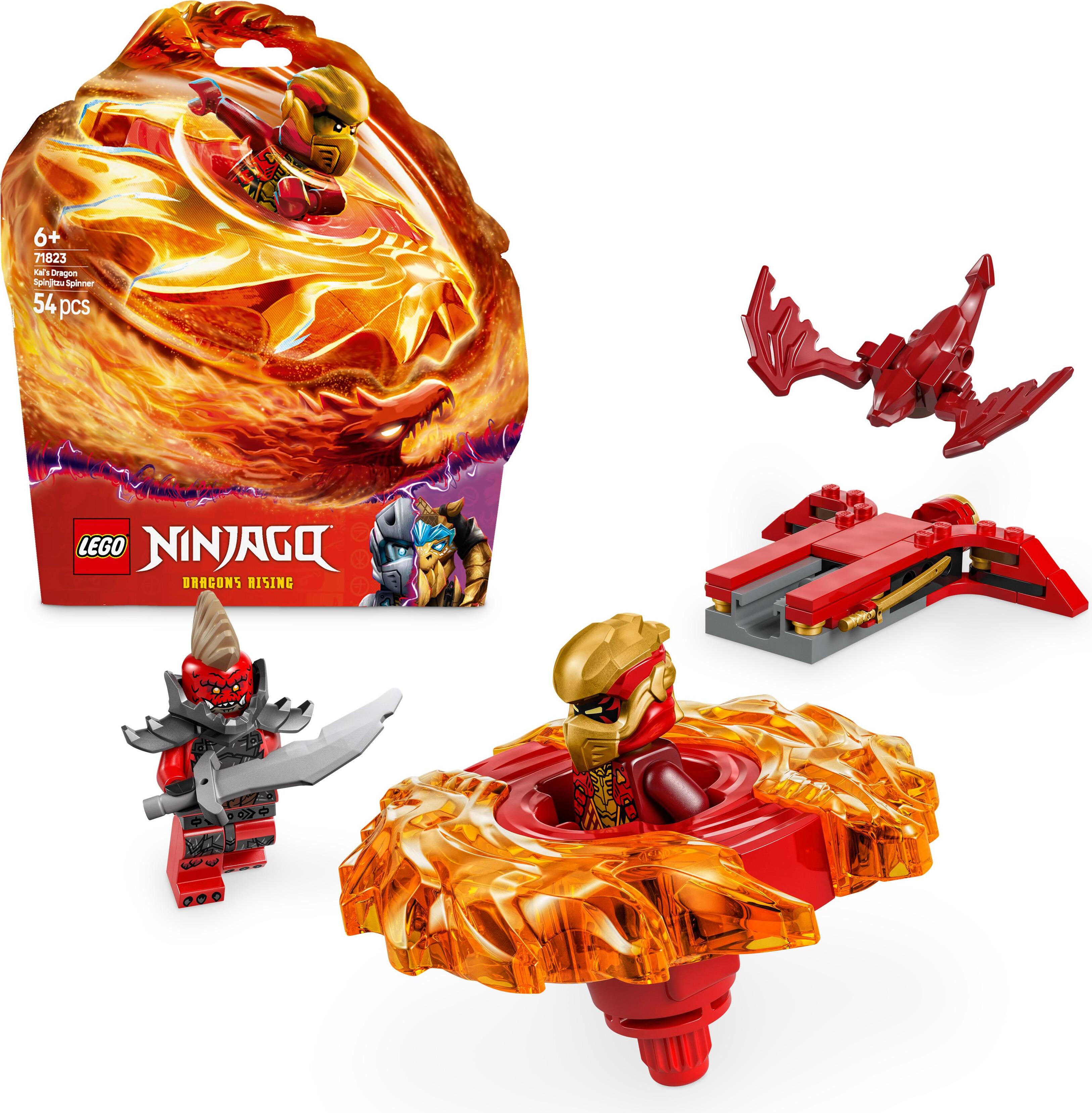 LEGO NINJAGO Kaiov drak Spinjitzu Spinner - akčná nindža hračka s 2 minifigúrkami - malá hracia súprava pre deti - nápad na darček pre chlapcov a dievčatá vo veku 6+ 71823