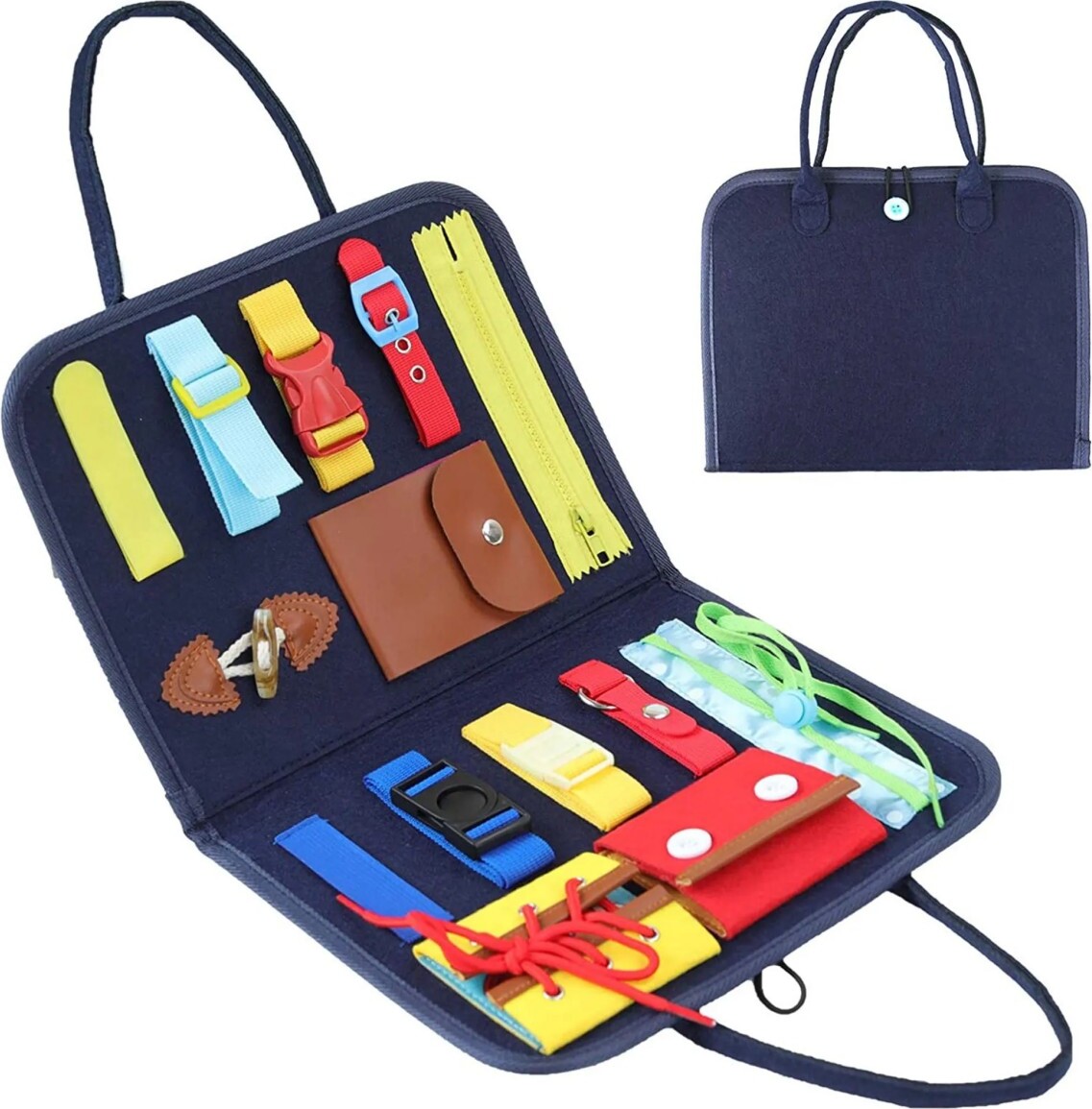 Sensorik Spielzeug Für Kinder - Activity Board Mit 20 Silikonbändern Blau