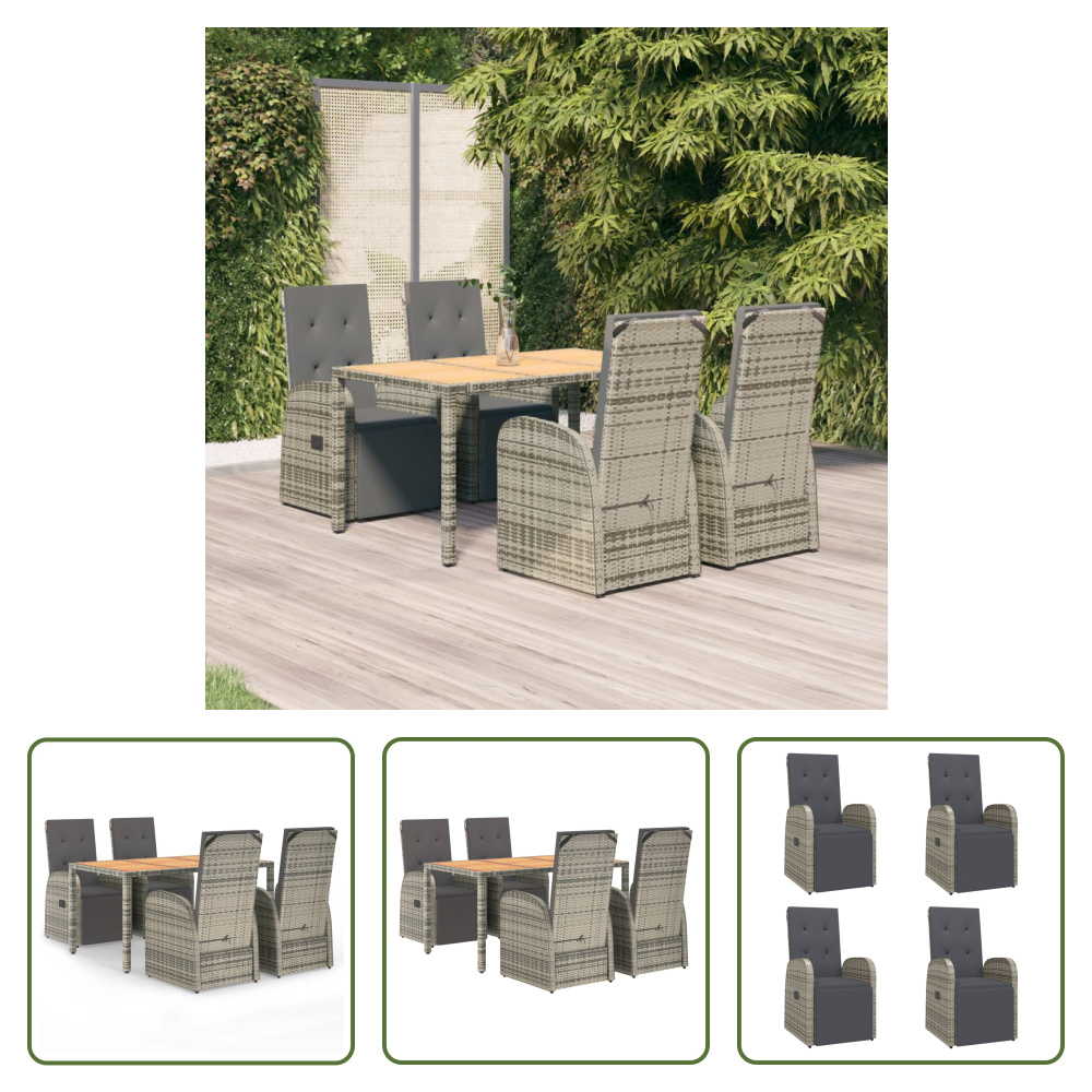 The Living Store 5-dielny záhradný jedálenský set s vankúšmi sivý polyratan