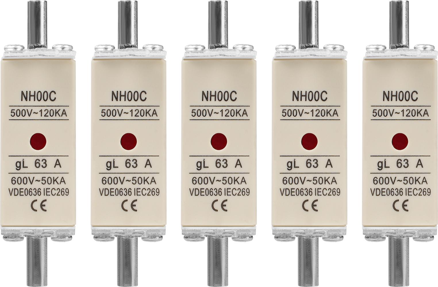 TWO TREES 5 Stück AC500-600V Keramiksicherung NH Sicherungseinsatz NH00C 63A gL Front Display Kombinationsdetektor