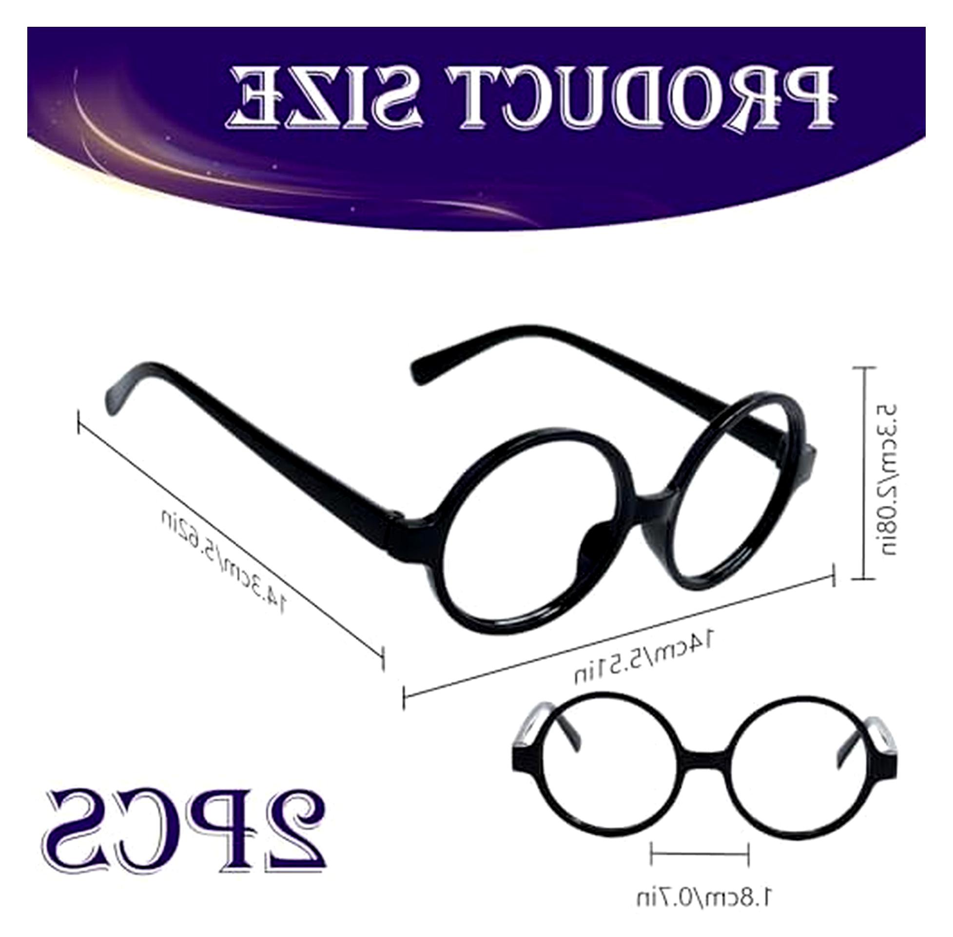 Markenlos 2 Stück Runde Retrobrillen, Nerdbrille, Spielzeugbrille, Accessoire für Karneval, Mottoparty, Verkleidung, Halloween, Weihnachten, Cosplay, Schwarz